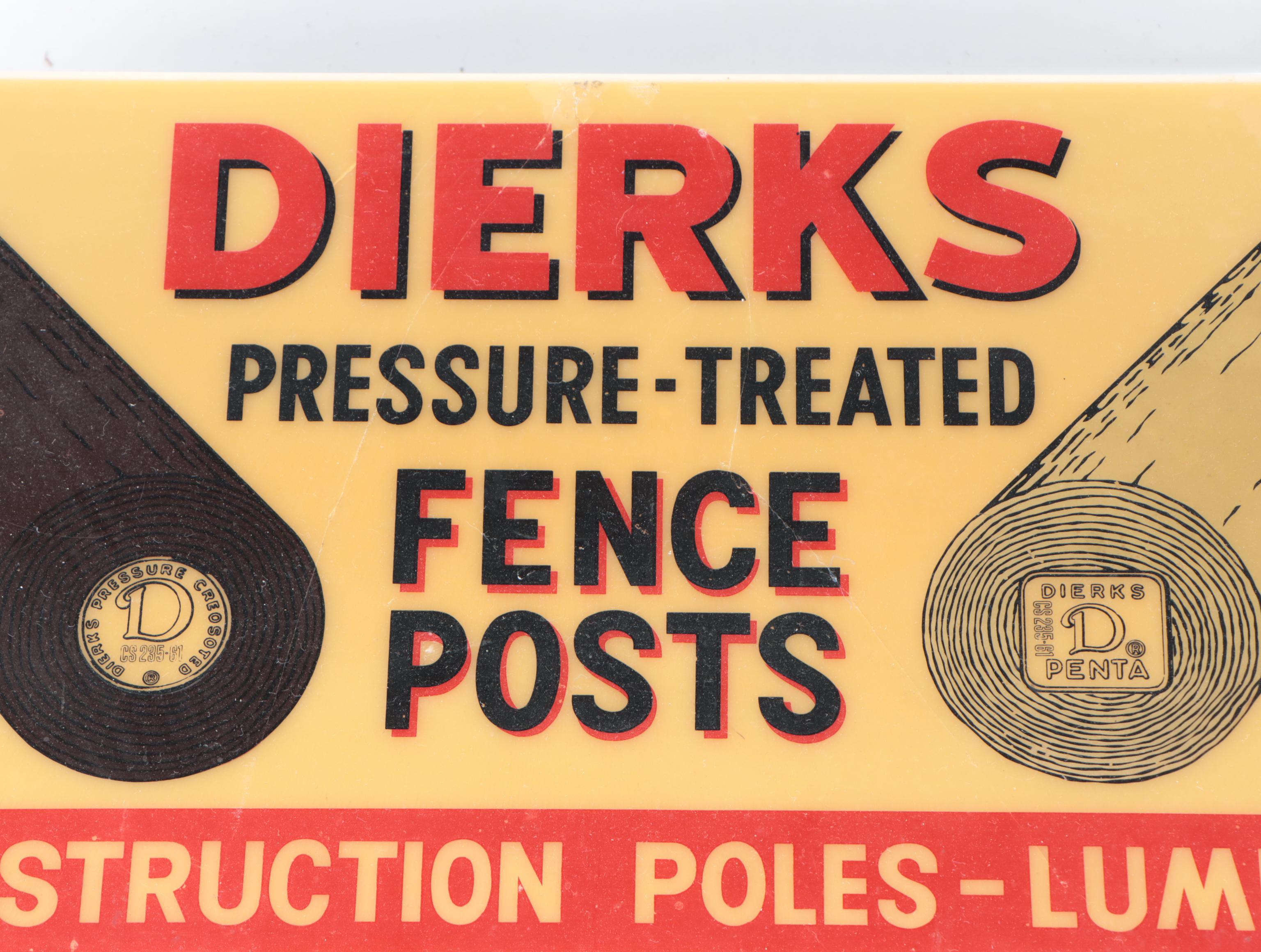 Dierks Fence Posts Illuminated Advertising Sign Clock, Mid to Late 20th Century