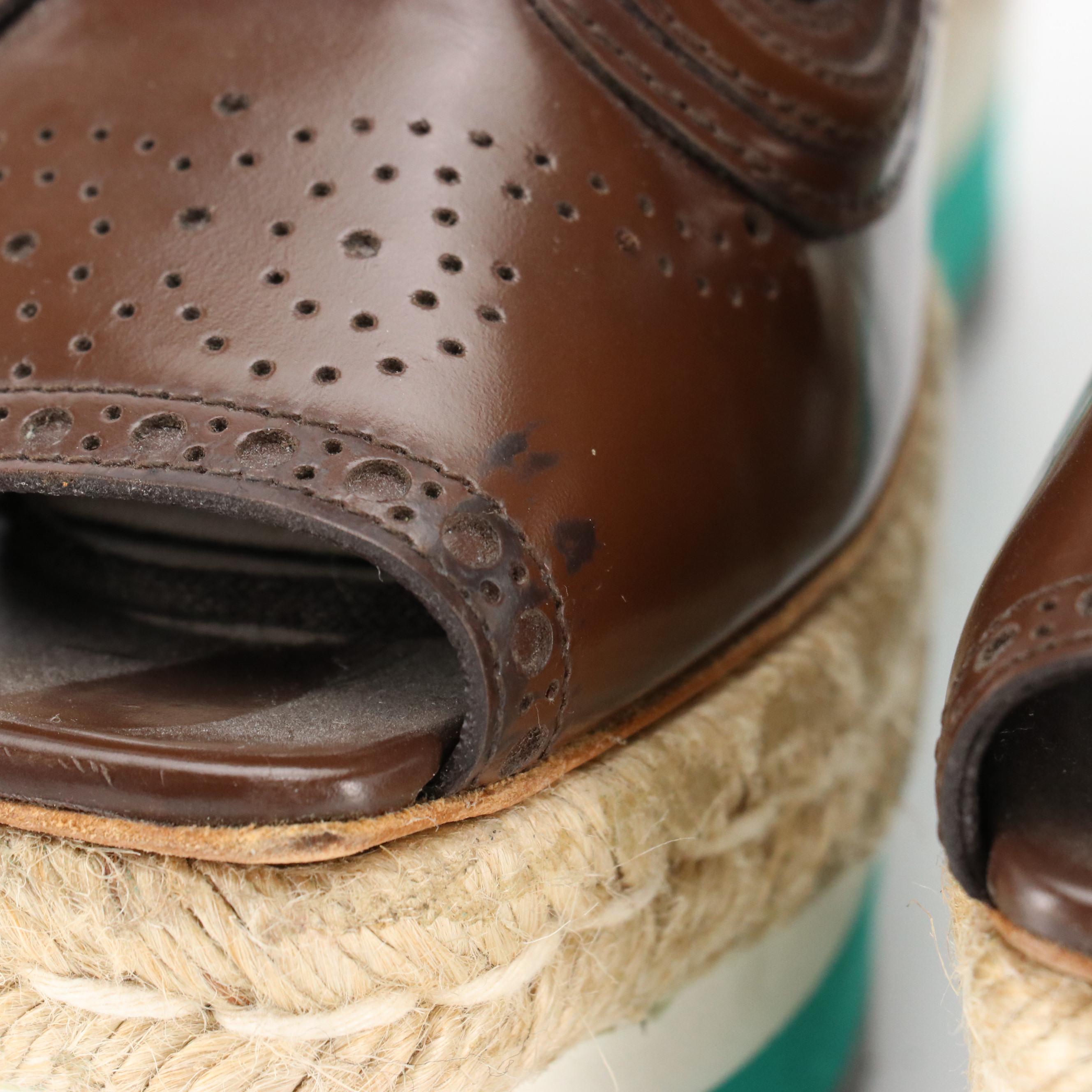 Prada Brown Laser-Cut-Out Leather Platform Lace-Up Wedges