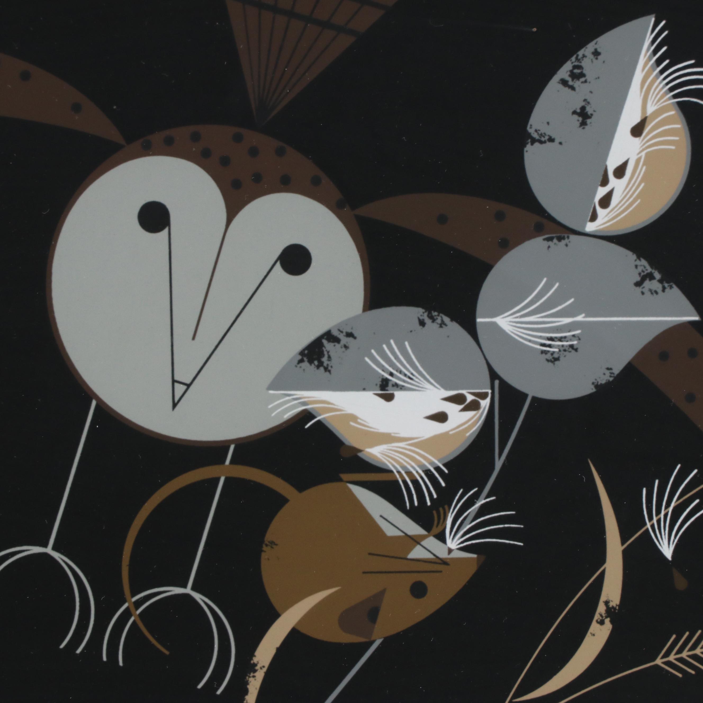 Charley Harper Serigraph "Better Mousetrap (Barn Owl & Harvest Mouse)"