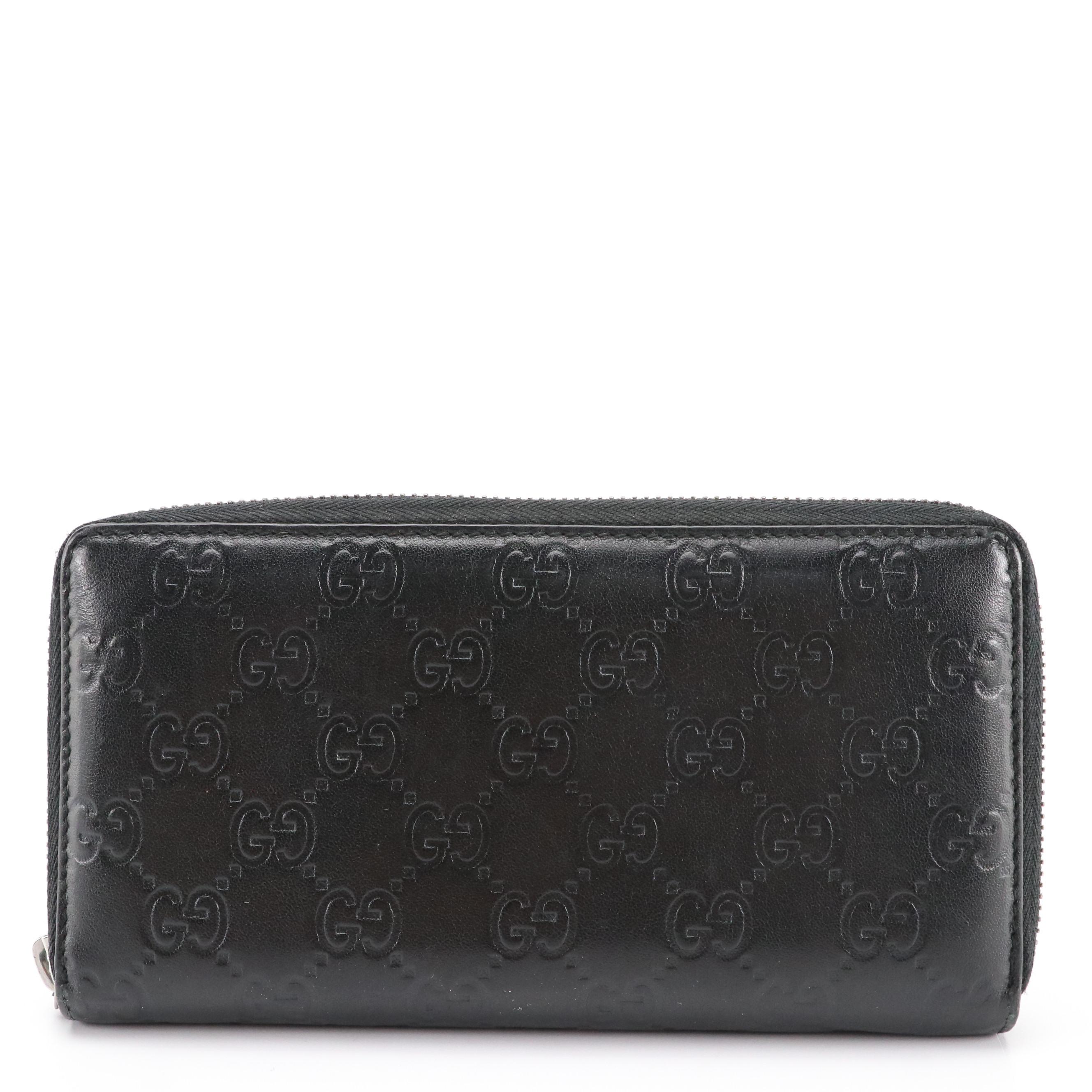 Gucci Zip Around Long Wallet in Black Guccissima Leather With Box