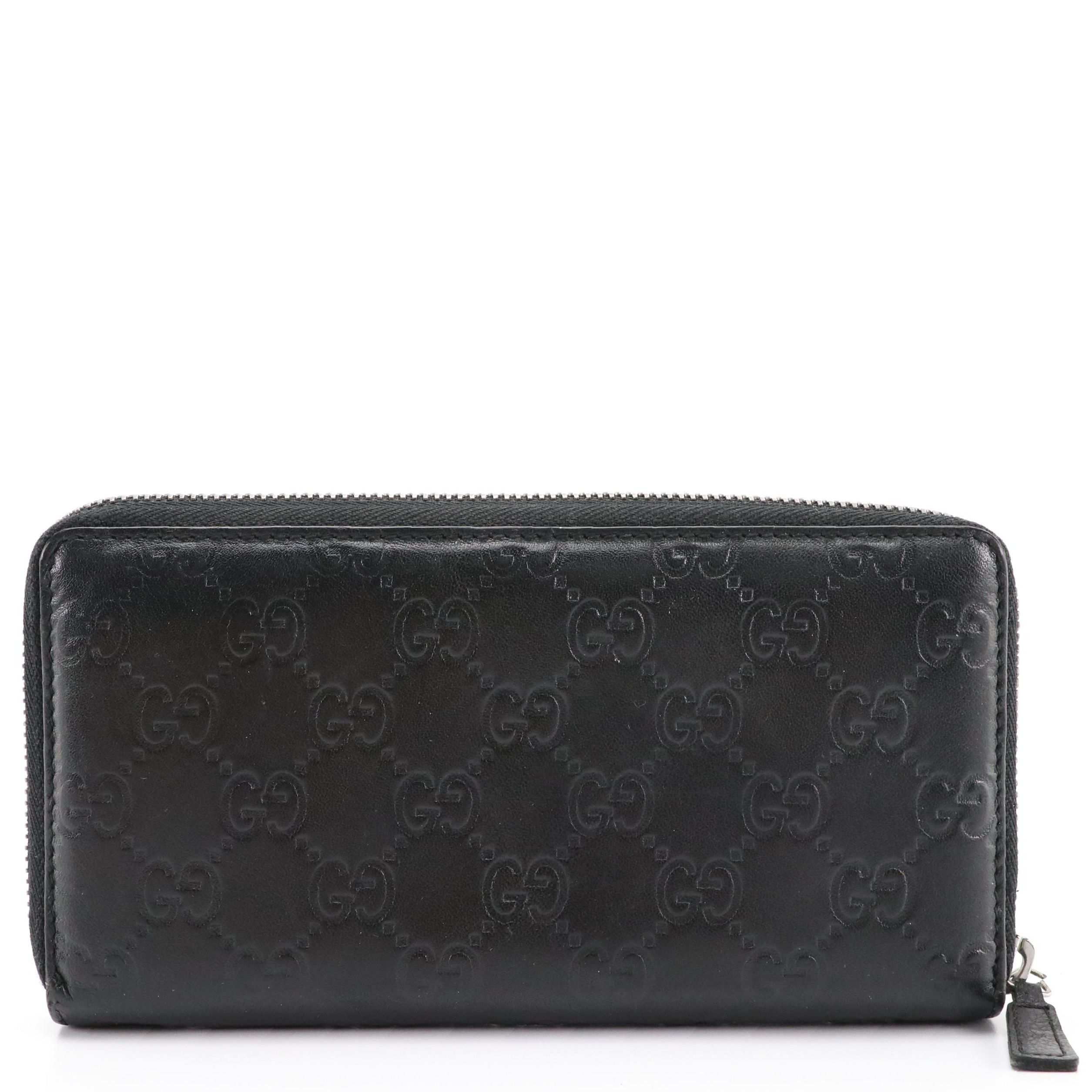 Gucci Zip Around Long Wallet in Black Guccissima Leather With Box