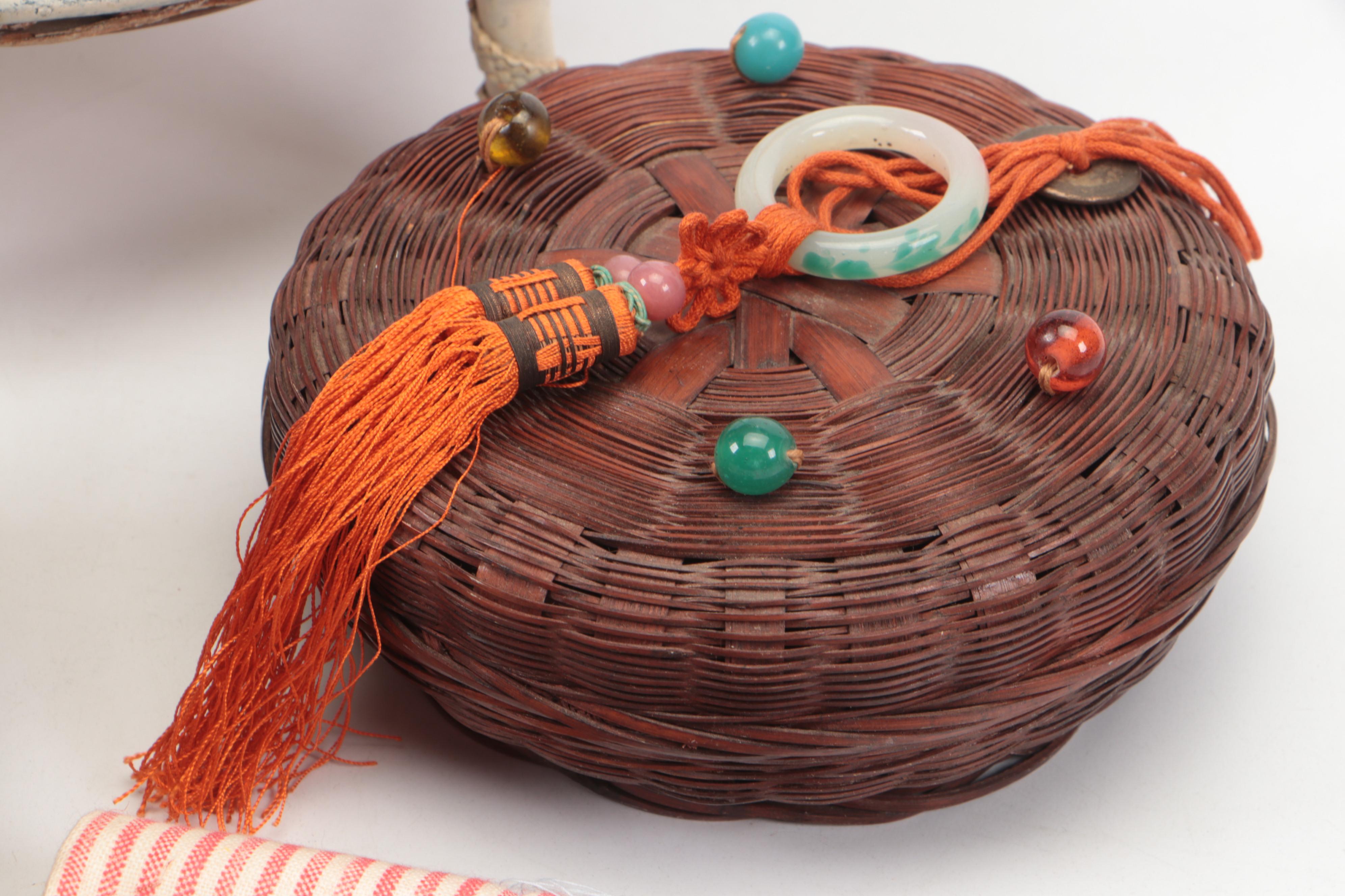 Cathy Hansen Bisque "Lisette" Mignonette with Case and Other Sewing Supplies