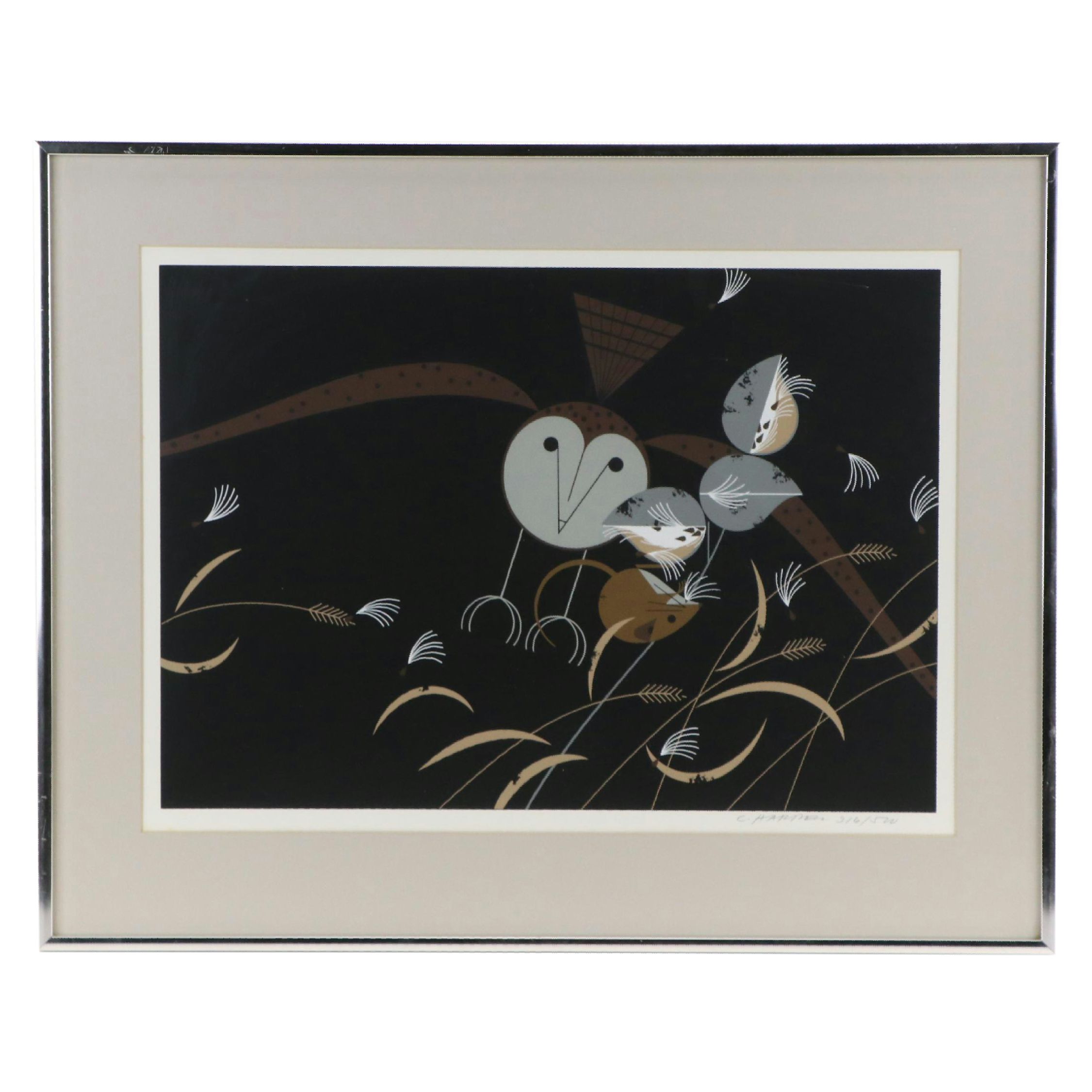 Charley Harper Serigraph "Better Mousetrap (Barn Owl & Harvest Mouse)"