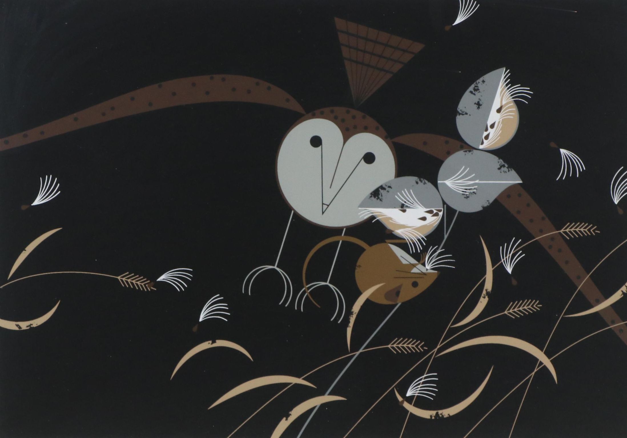 Charley Harper Serigraph "Better Mousetrap (Barn Owl & Harvest Mouse)"
