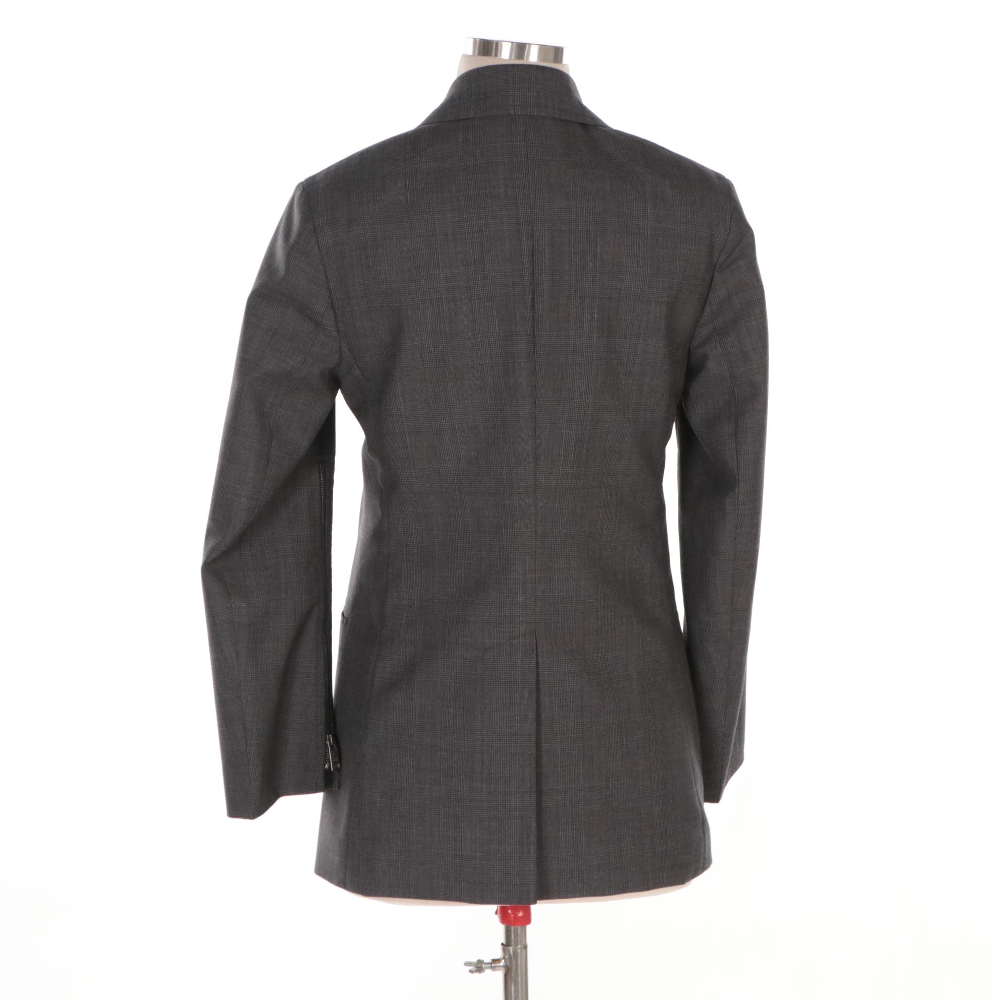 Prada Two-Button Plaid Blazer with Satin Bow