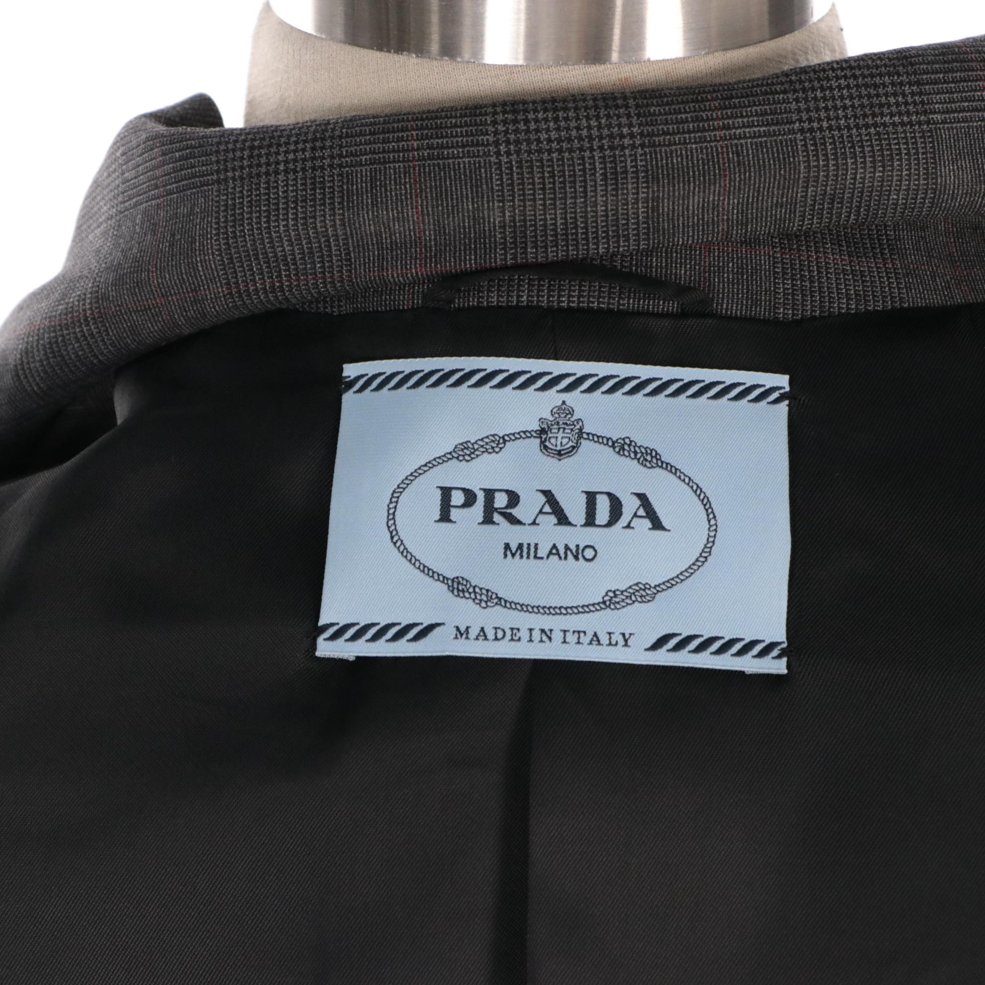 Prada Two-Button Plaid Blazer with Satin Bow