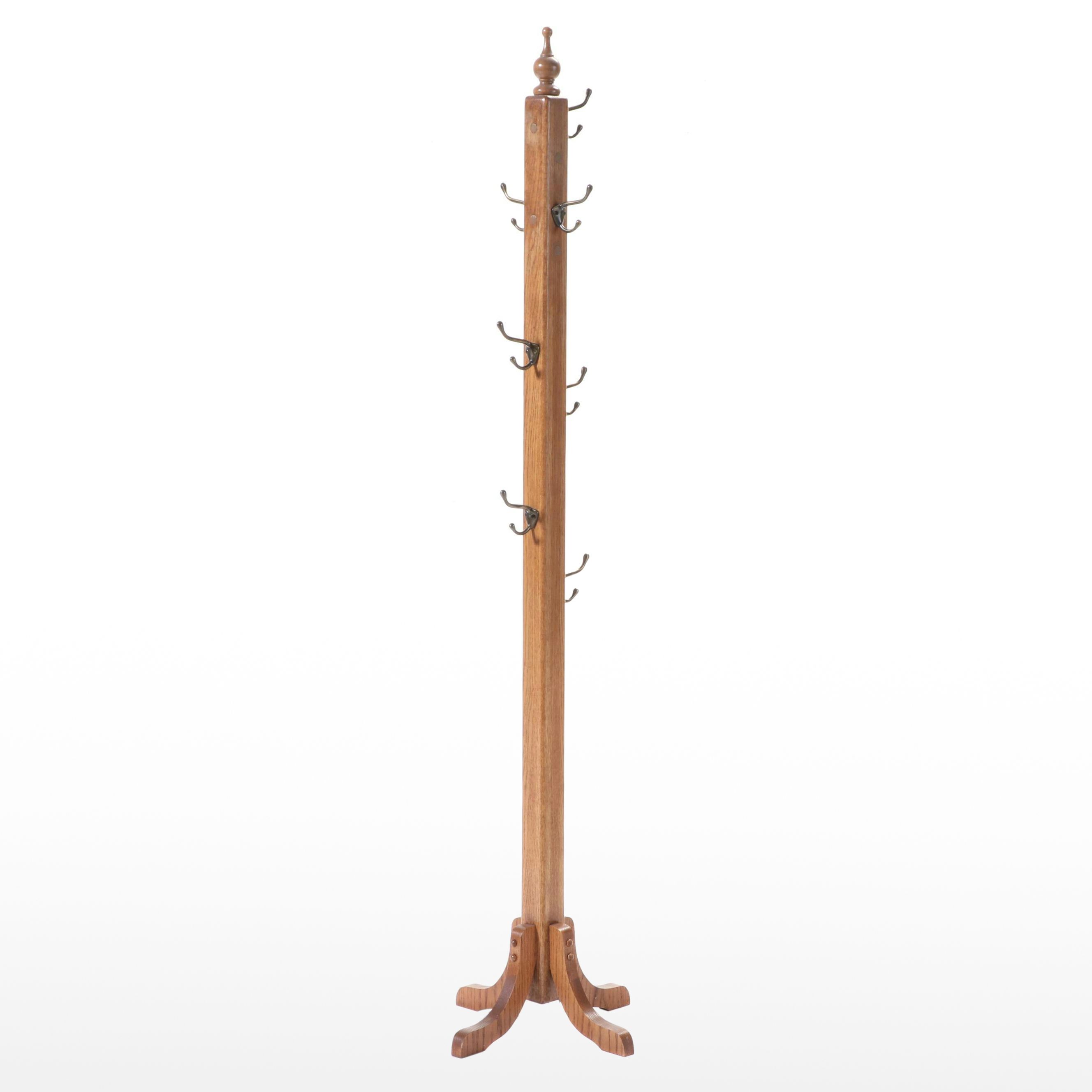 Oak Wood Standing Coat Rack