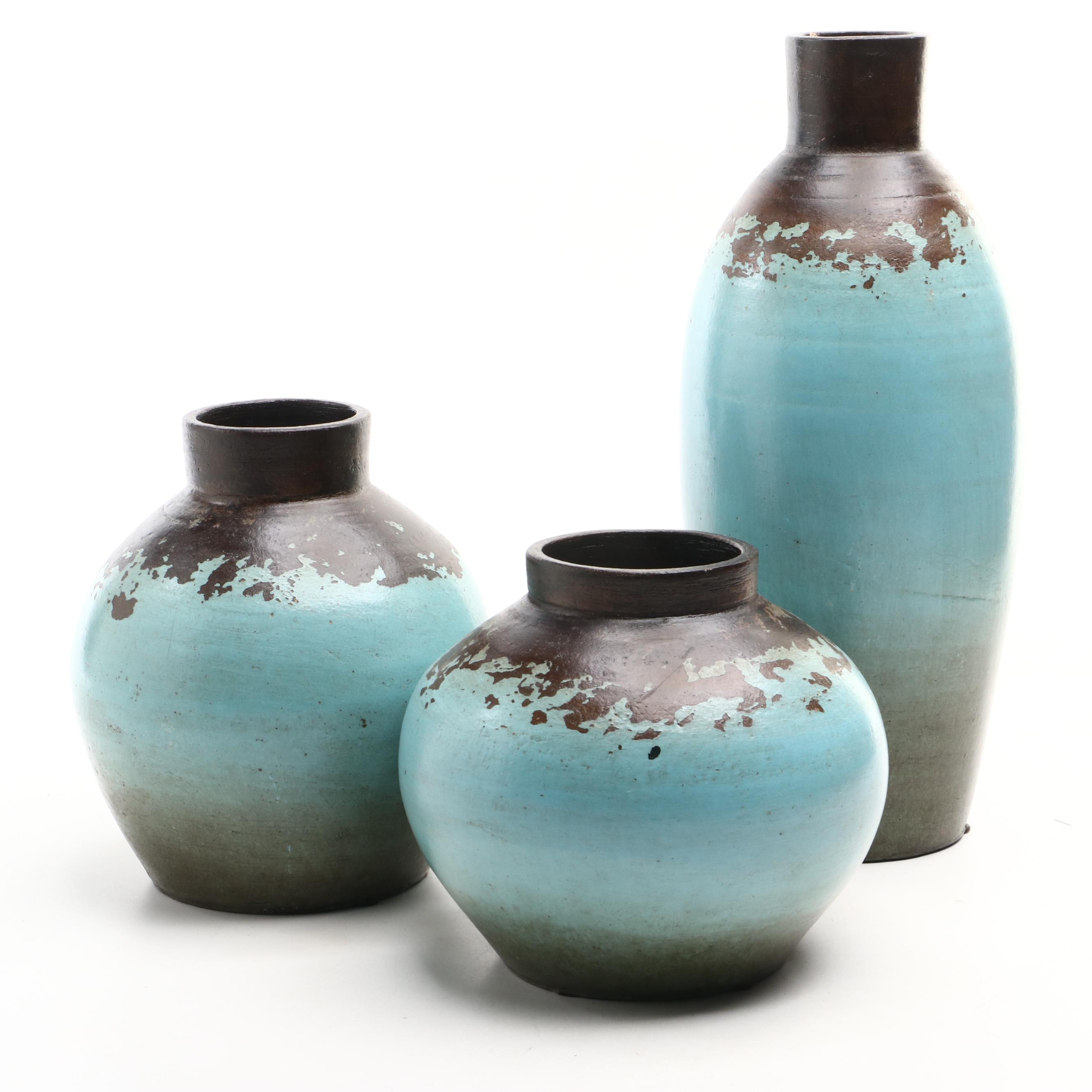 Gradient Glazed Ceramic Floor Vase and Bouquet Vases