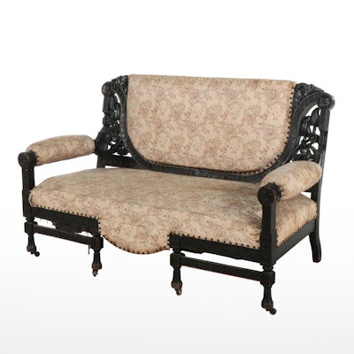 American Aesthetic Movement Carved and Ebonized Settee, Late 19th Century