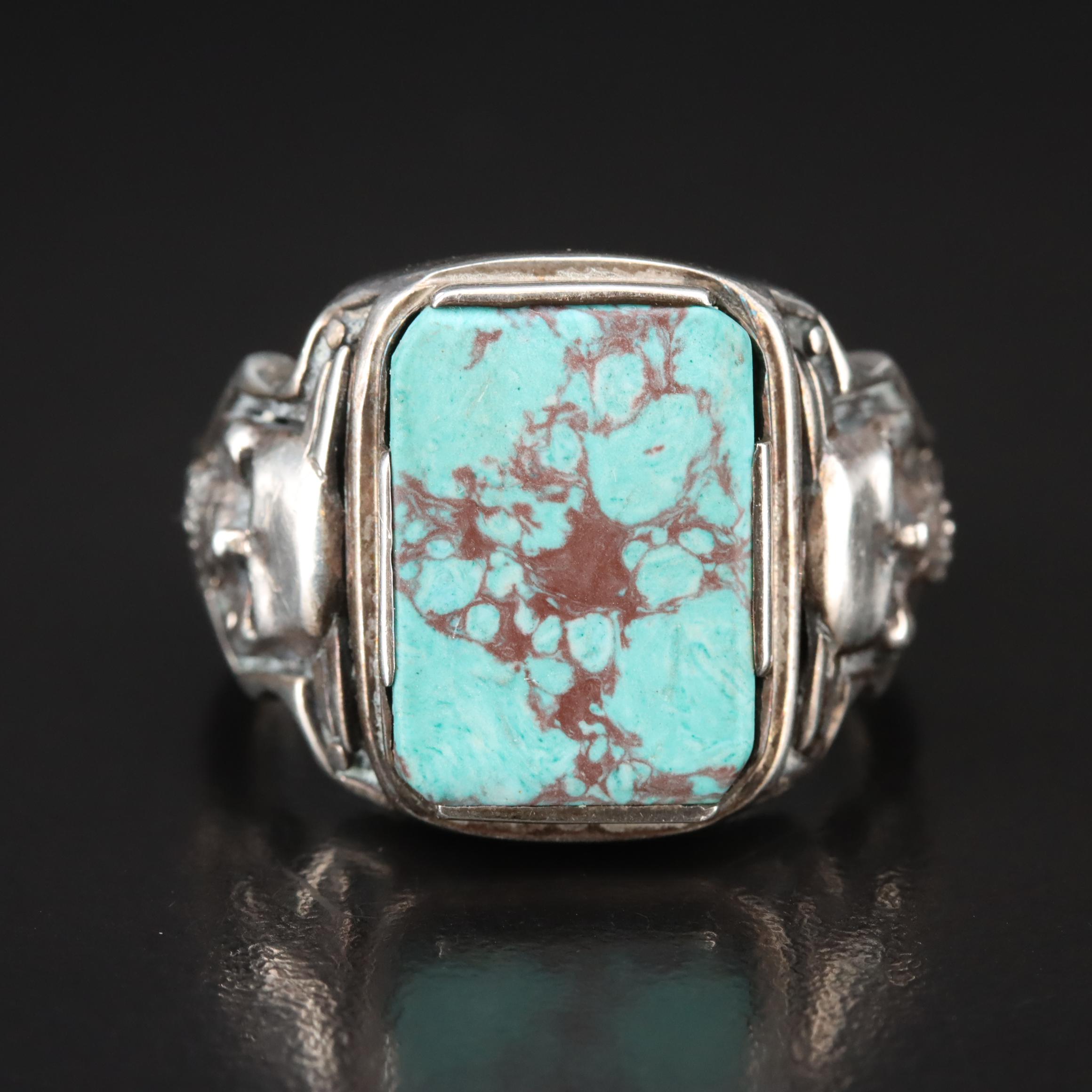 Clocks + Colours "Desperado" Sterling Faux Turquoise Skull Ring EBTH