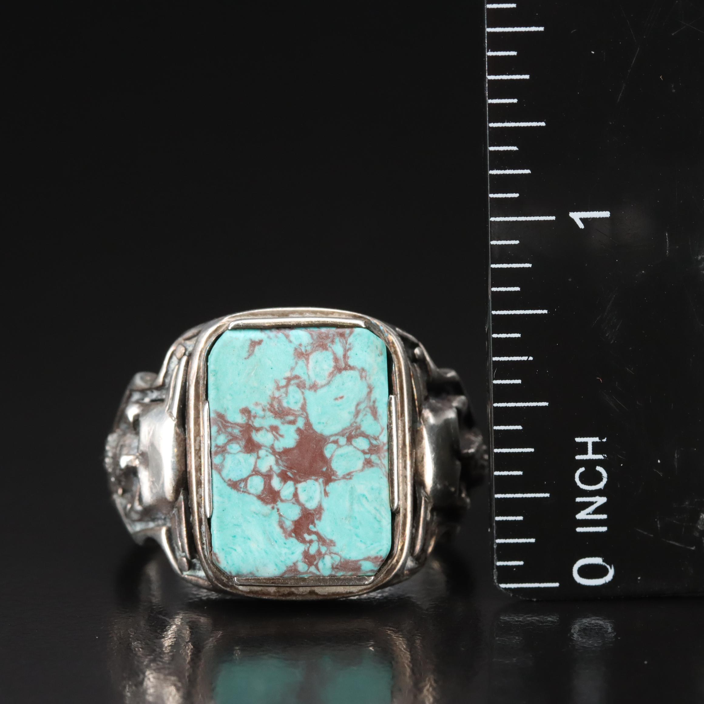Clocks + Colours "Desperado" Sterling Faux Turquoise Skull Ring