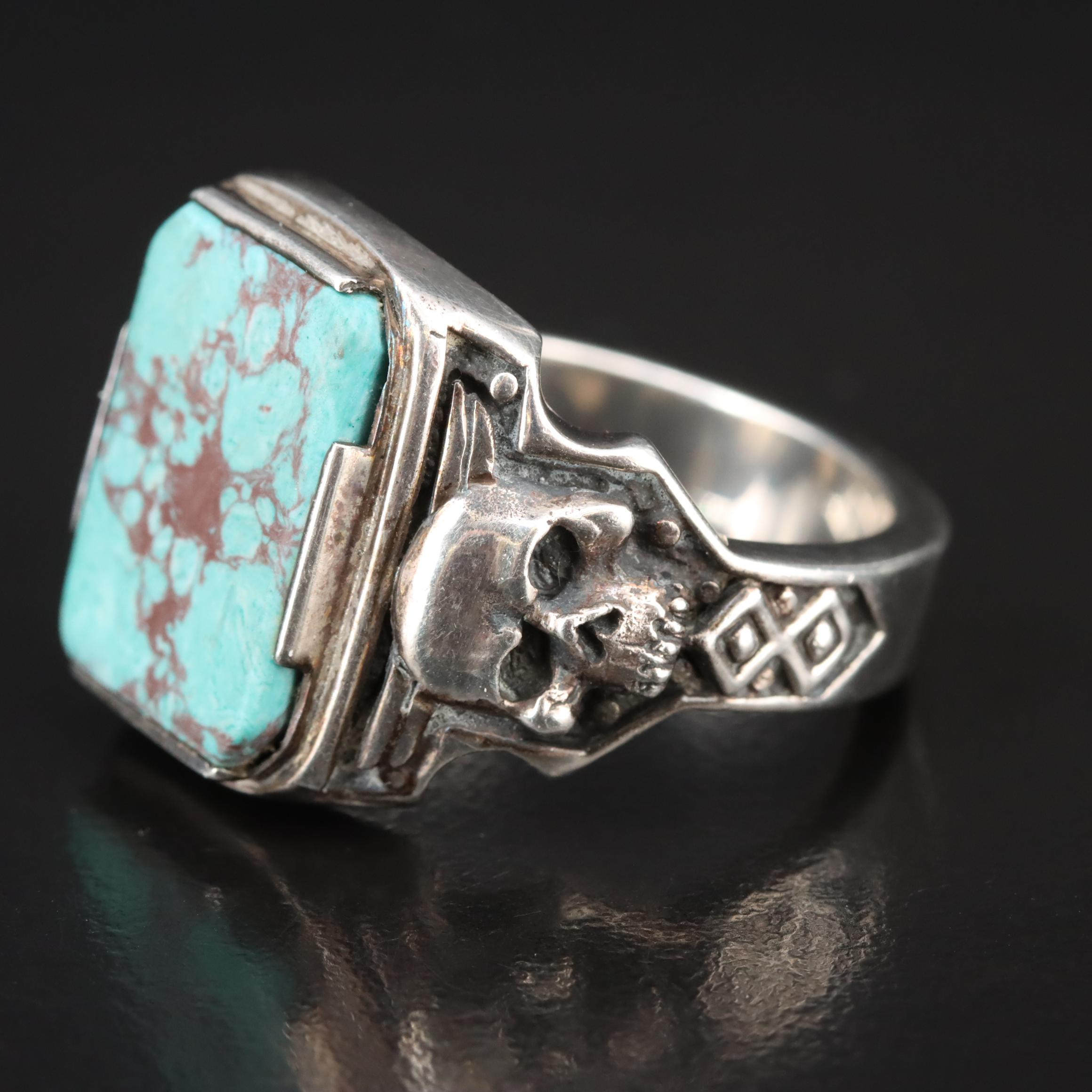 Clocks + Colours "Desperado" Sterling Faux Turquoise Skull Ring