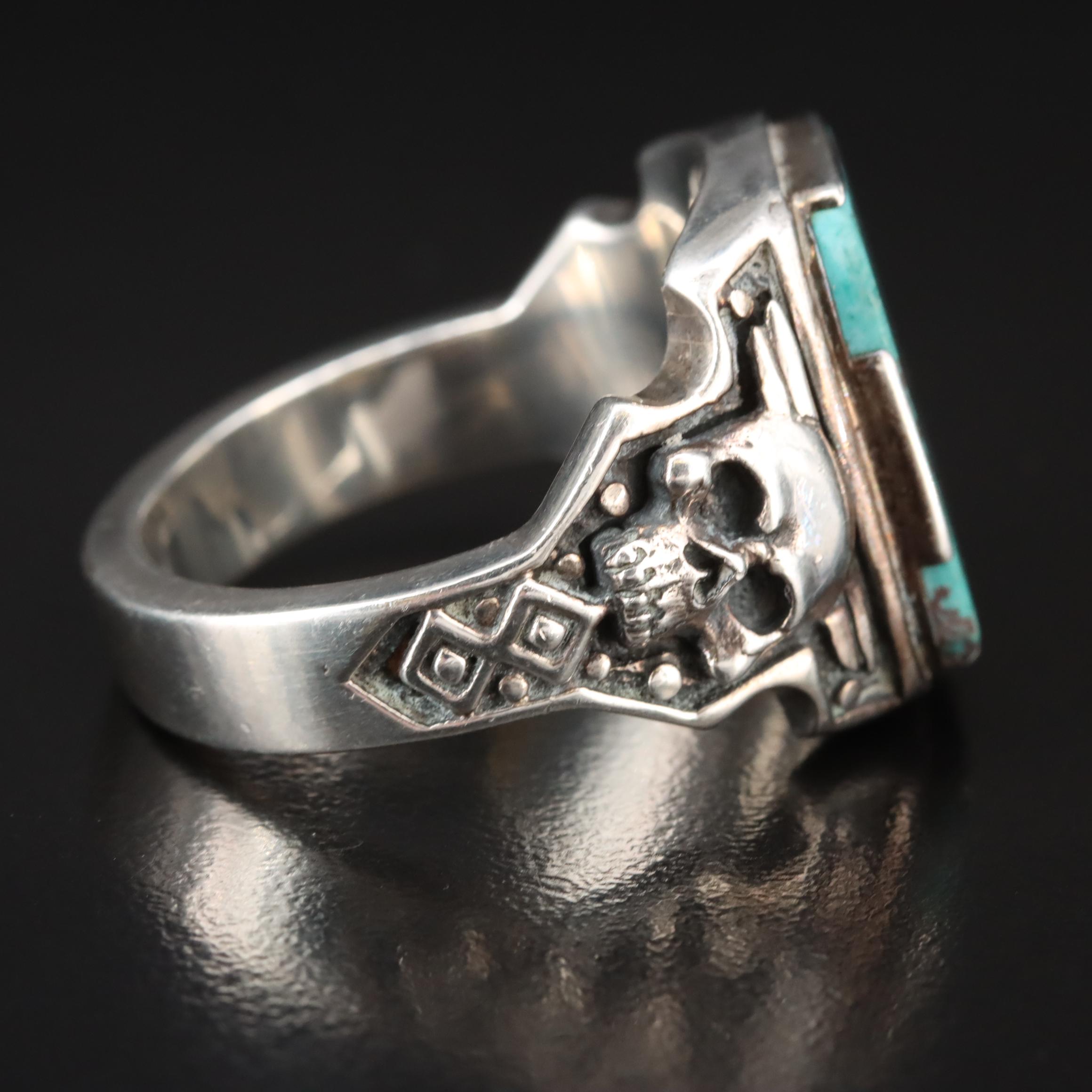 Clocks + Colours "Desperado" Sterling Faux Turquoise Skull Ring