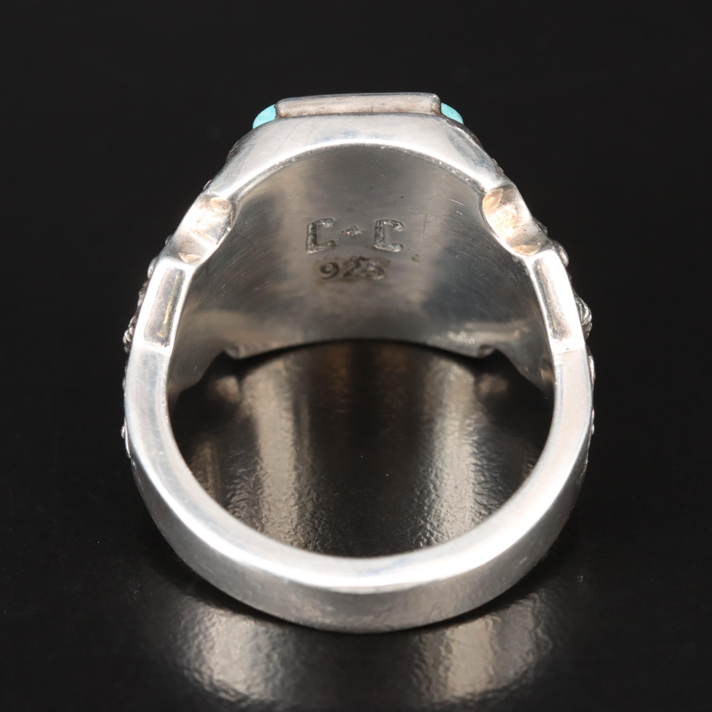 Clocks + Colours "Desperado" Sterling Faux Turquoise Skull Ring EBTH