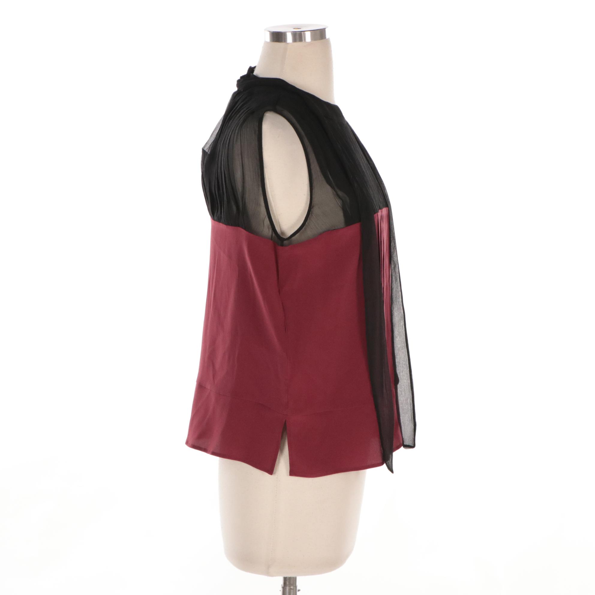 Prada Silk Chiffon Sleeveless Blouse with Pleated Detail and Tie Sash, NWT