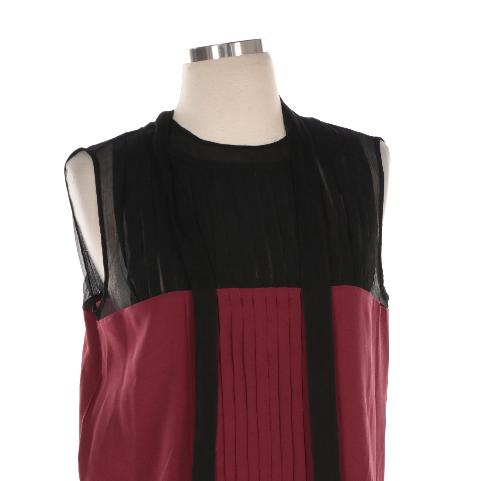 Prada Silk Chiffon Sleeveless Blouse with Pleated Detail and Tie Sash, NWT