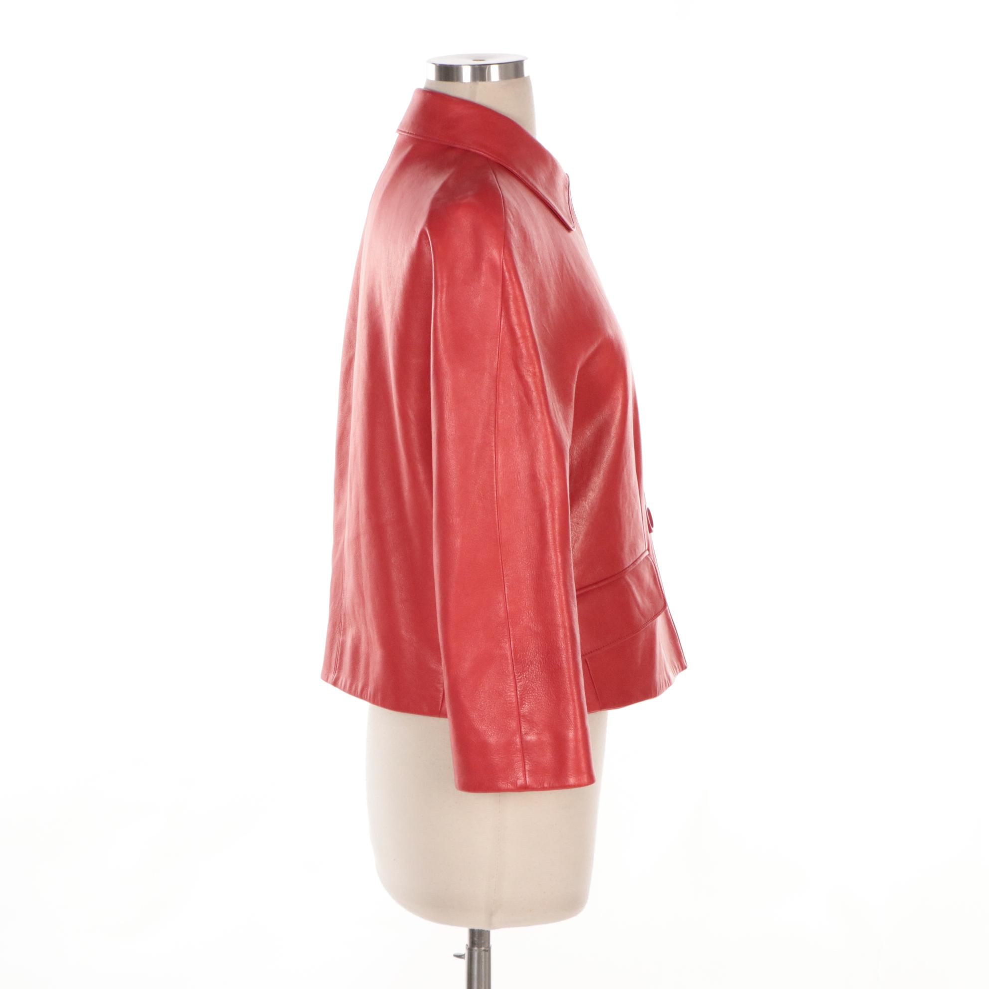 Prada Bright Red Lambskin Leather Jacket