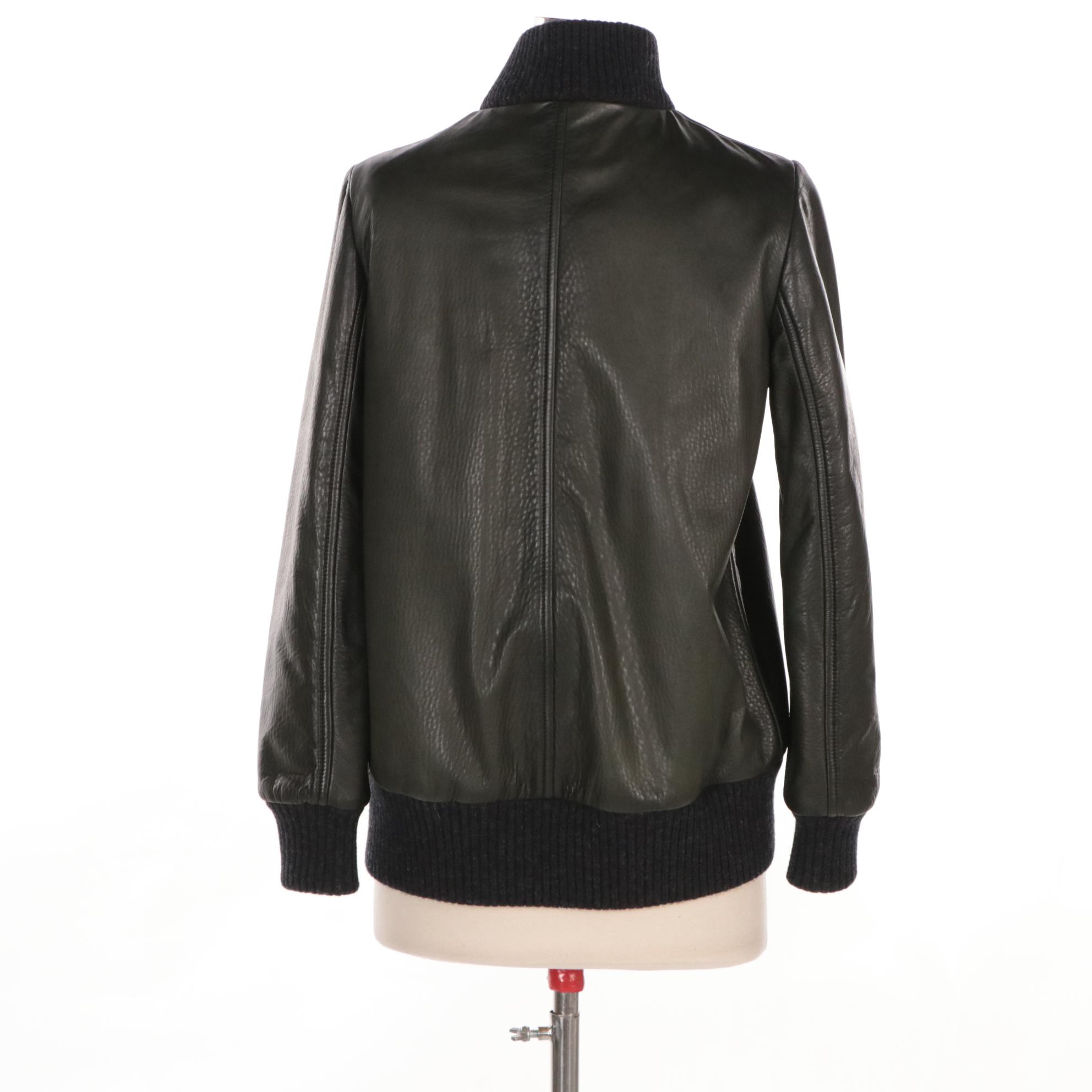 Prada Bomber Jacket in Deep Olive Green Leather