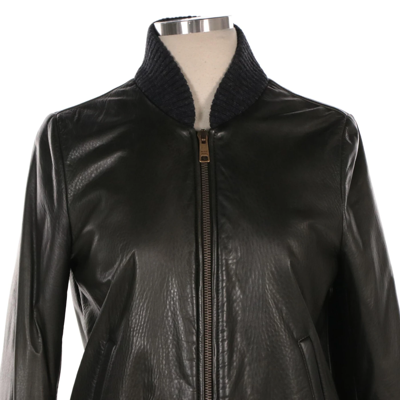 Prada Bomber Jacket in Deep Olive Green Leather | EBTH