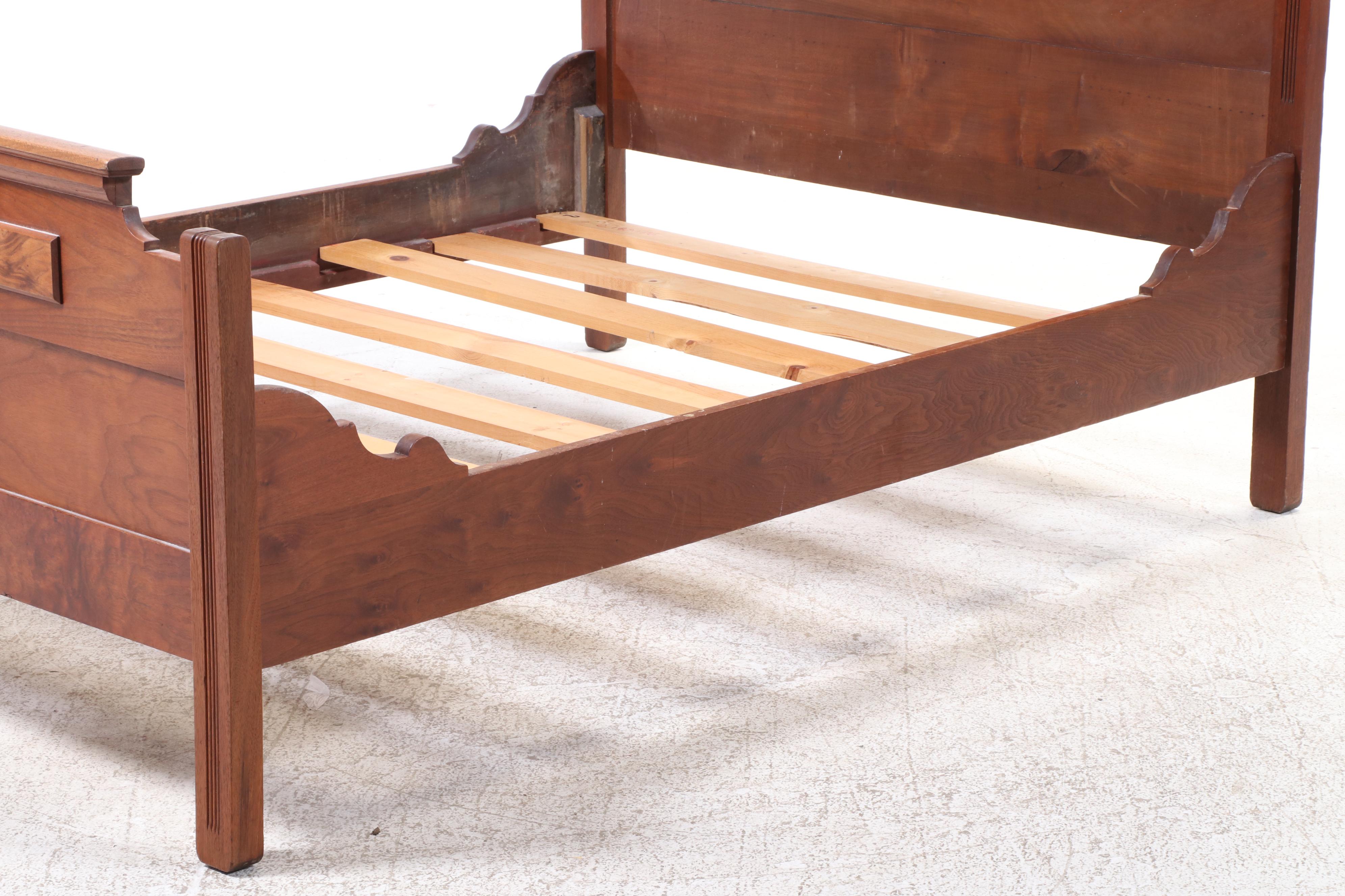 Victorian Walnut and Burl Walnut Full Size Bed Frame, Late 19th Century