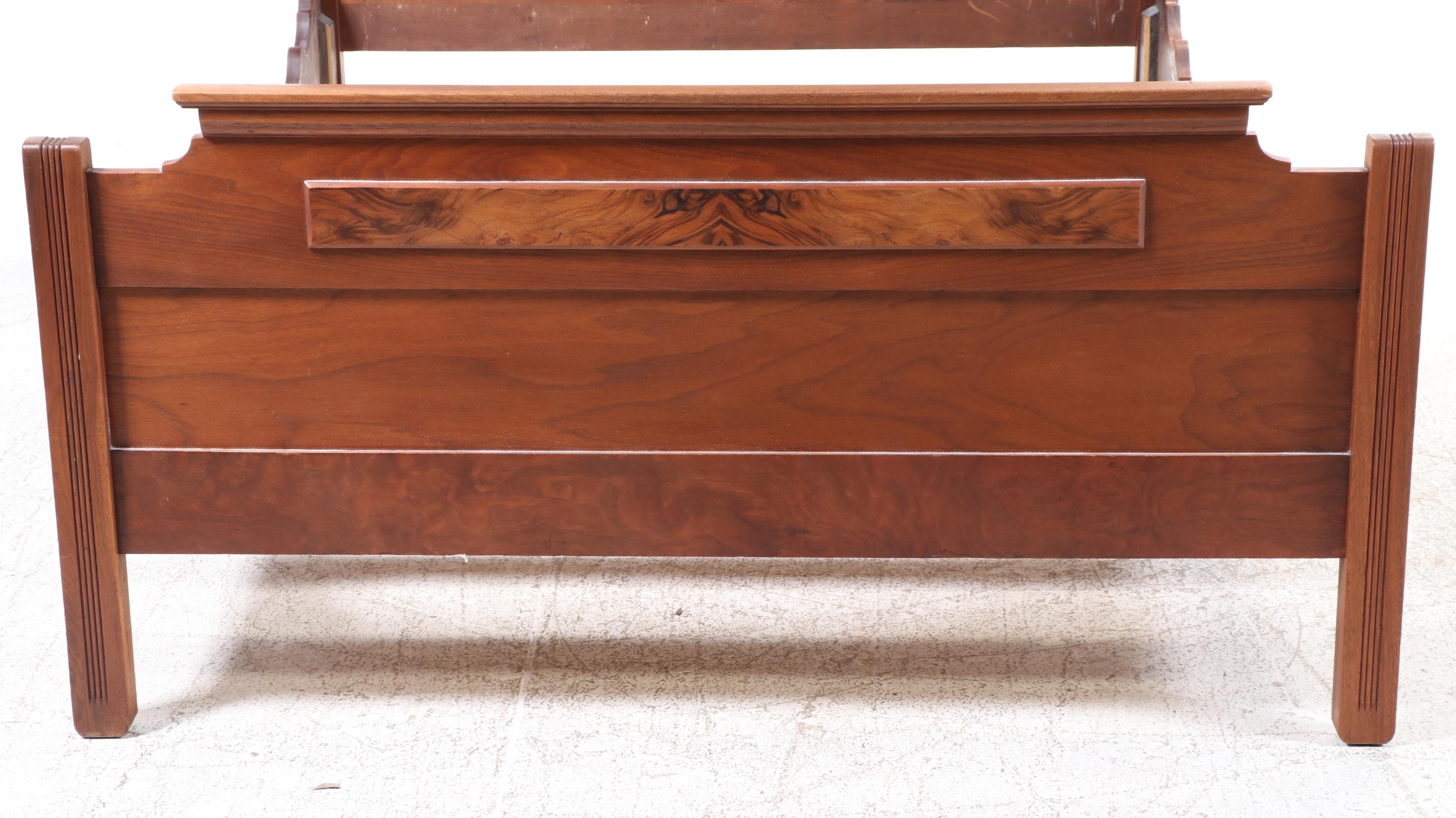 Victorian Walnut and Burl Walnut Full Size Bed Frame, Late 19th Century