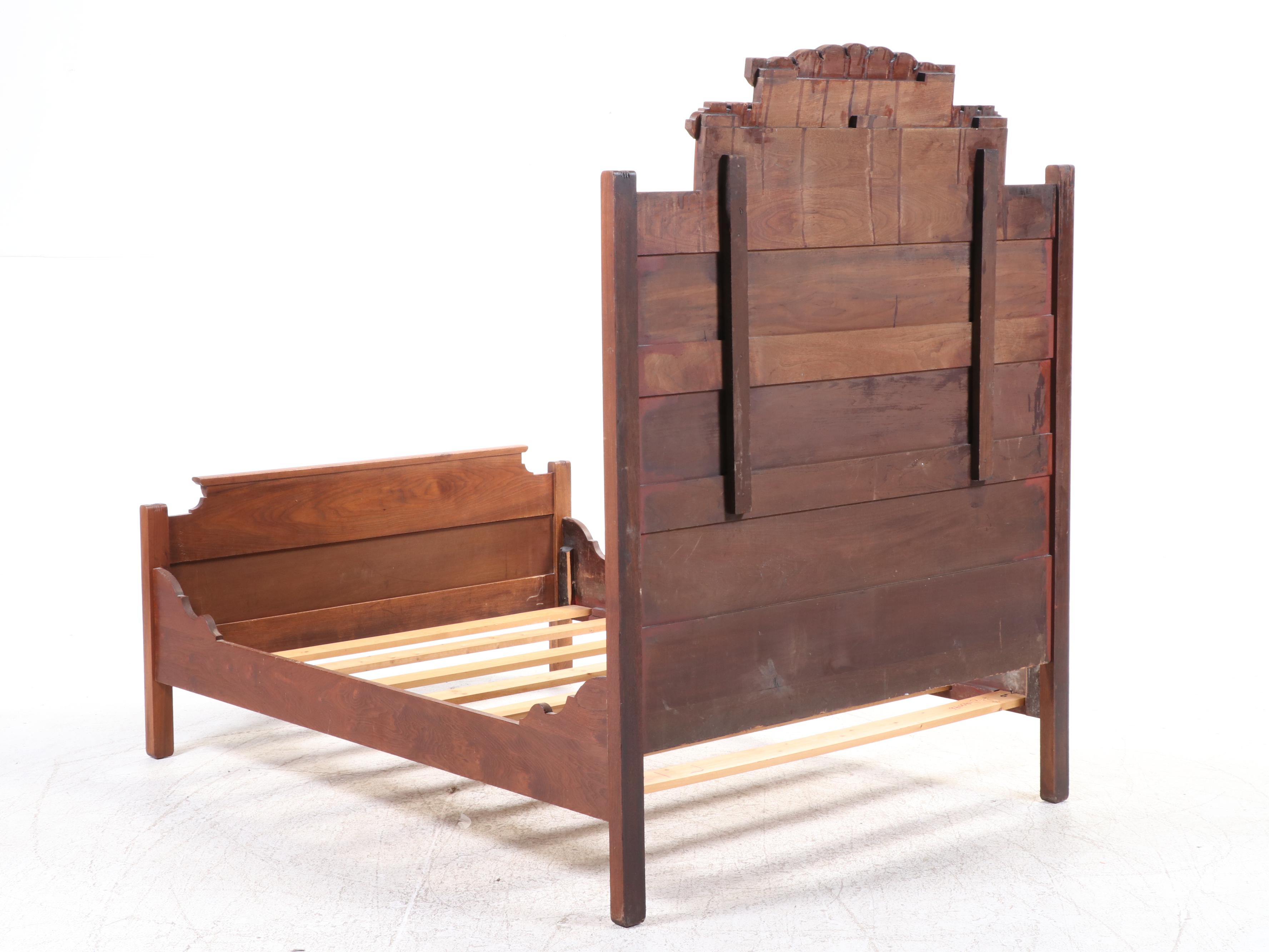 Victorian Walnut and Burl Walnut Full Size Bed Frame, Late 19th Century