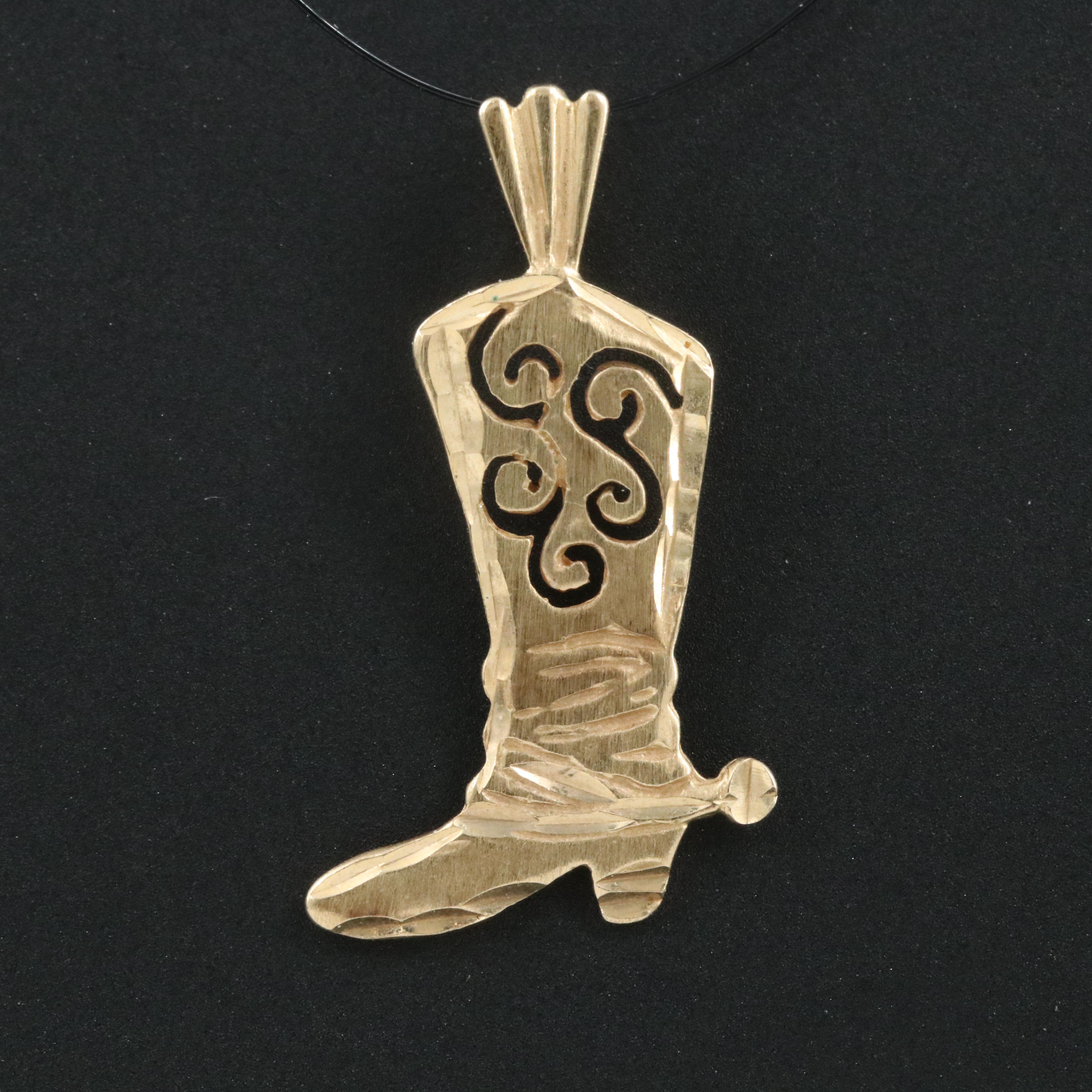 14K Cowboy Boot Pendant