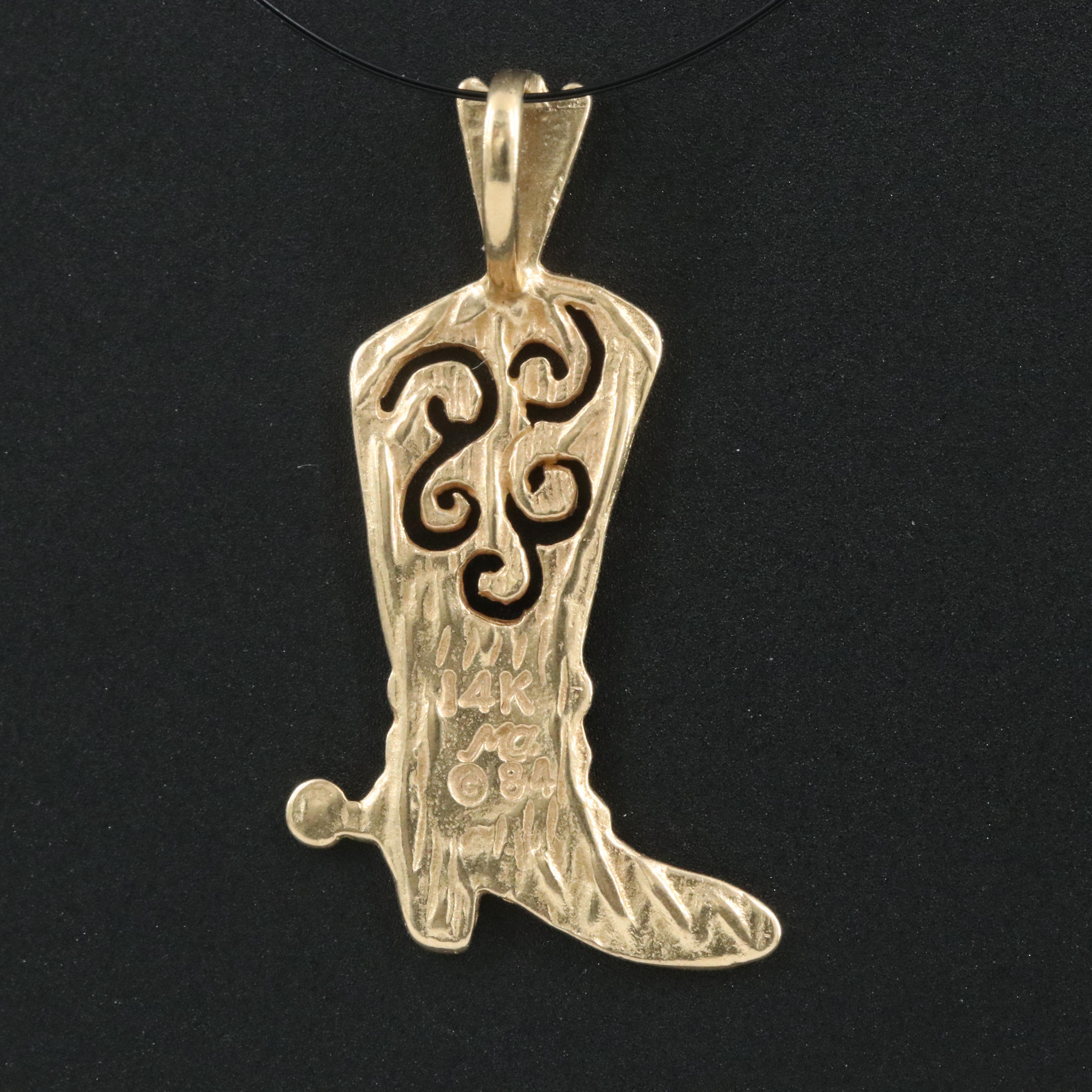 14K Cowboy Boot Pendant