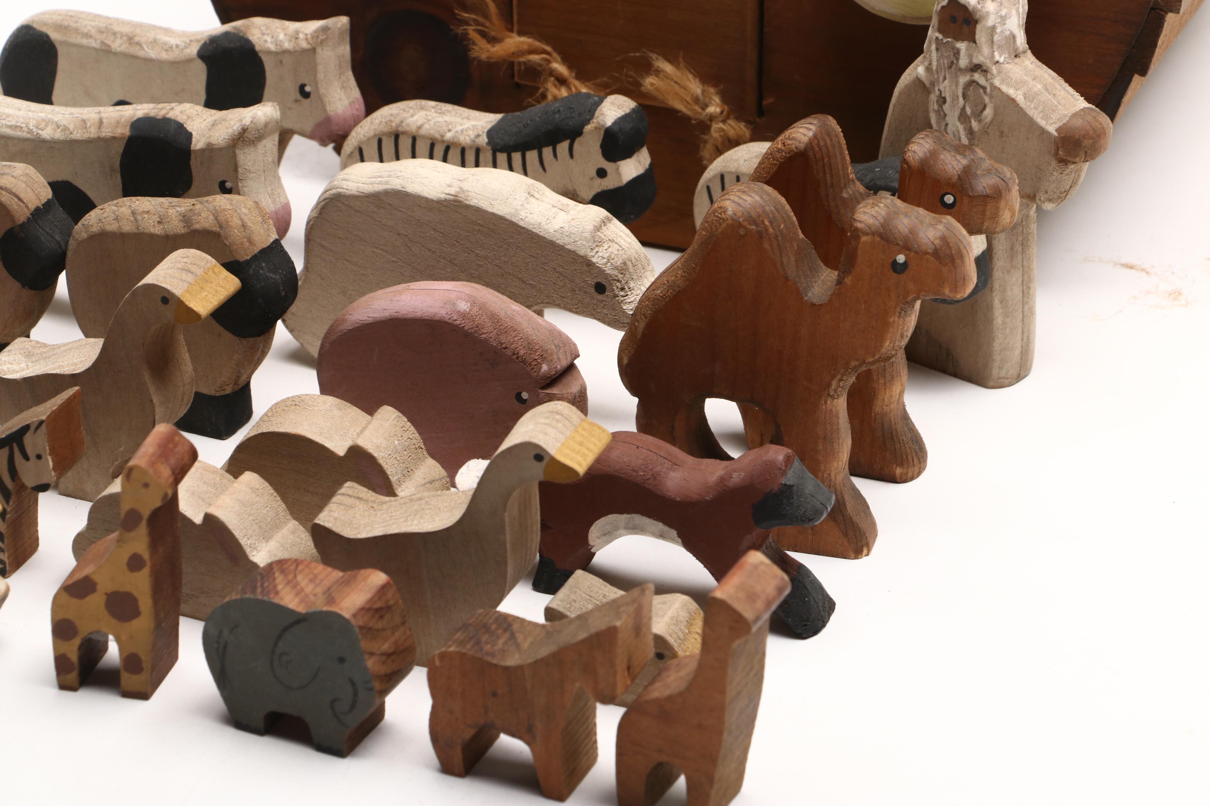 Handcrafted Wooden Noah's Ark and Animals