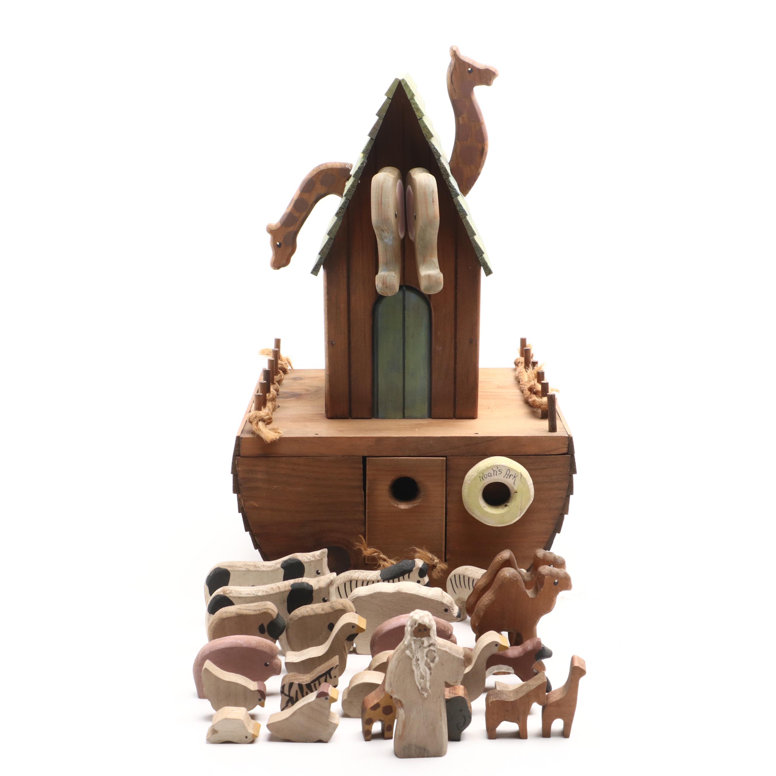 Handcrafted Wooden Noah's Ark and Animals