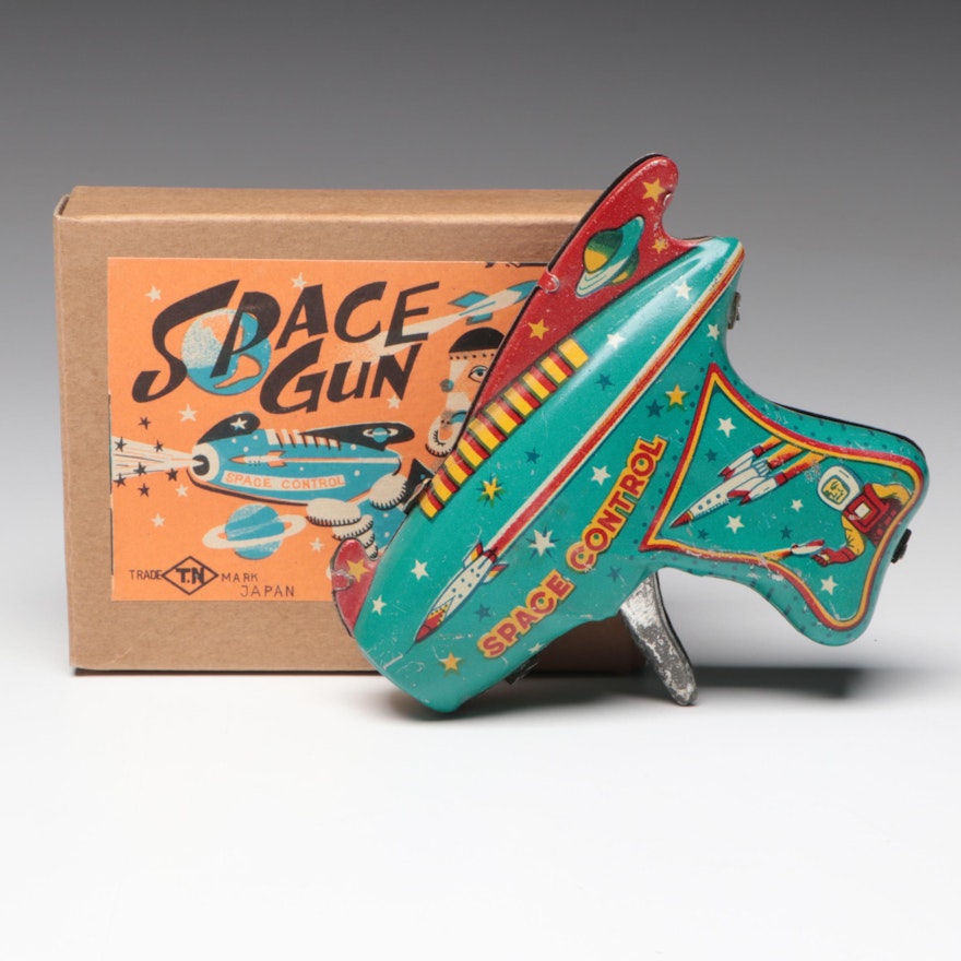 Japanese Tin Litho Space Control Toy Gun with Box, 1950s
