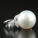 18K 12.75 MM Pearl and Diamond Ring