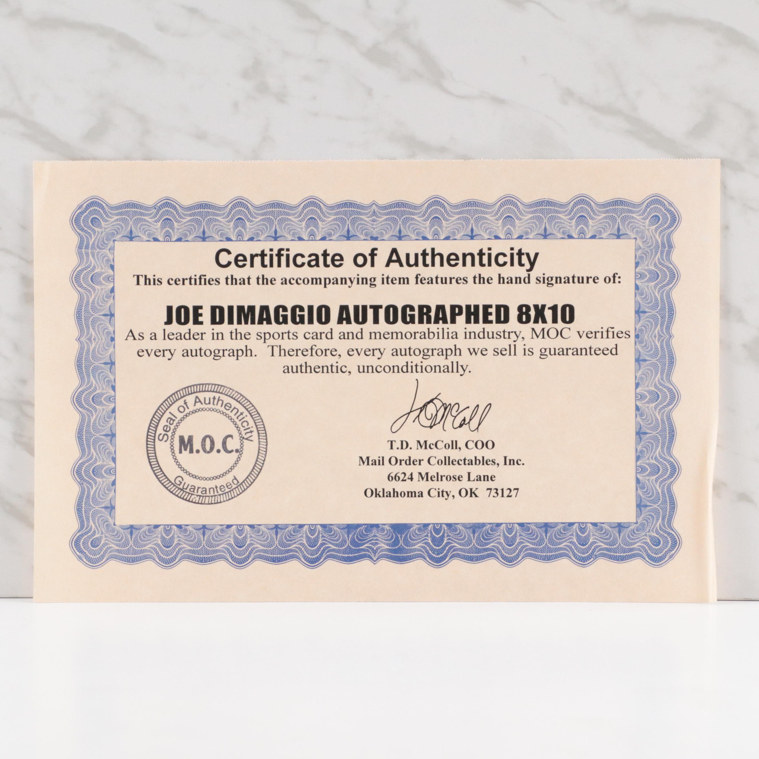 Joe DiMaggio Signed New York Yankees Print with Display