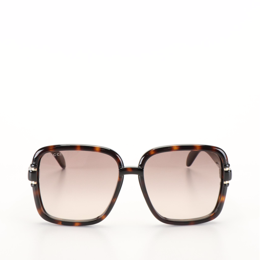 Gucci Havana Brown Oversized Sunglasses with Case