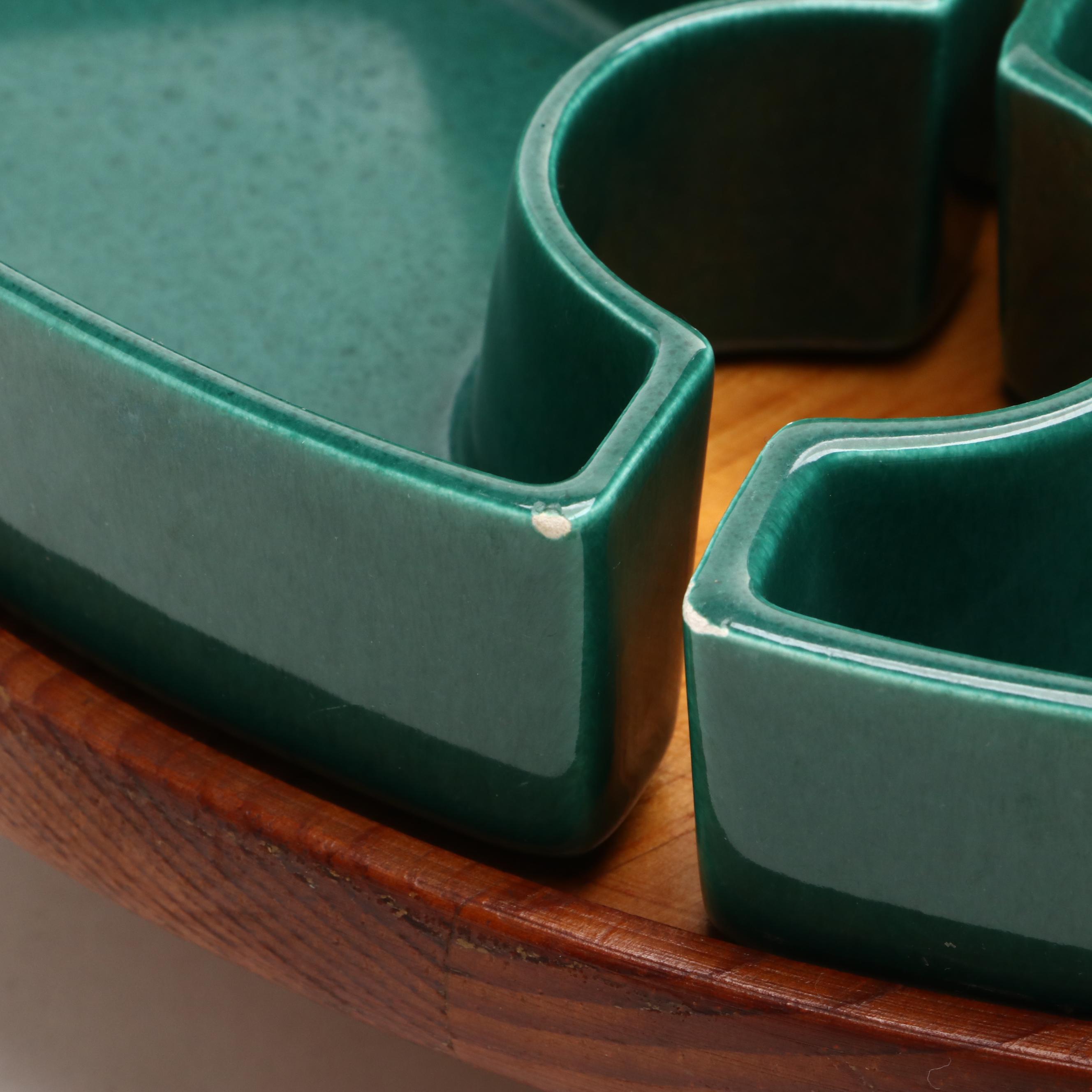 Glaze Ceramic Chip and Dip Set with Finished Wood Lazy Susan and More