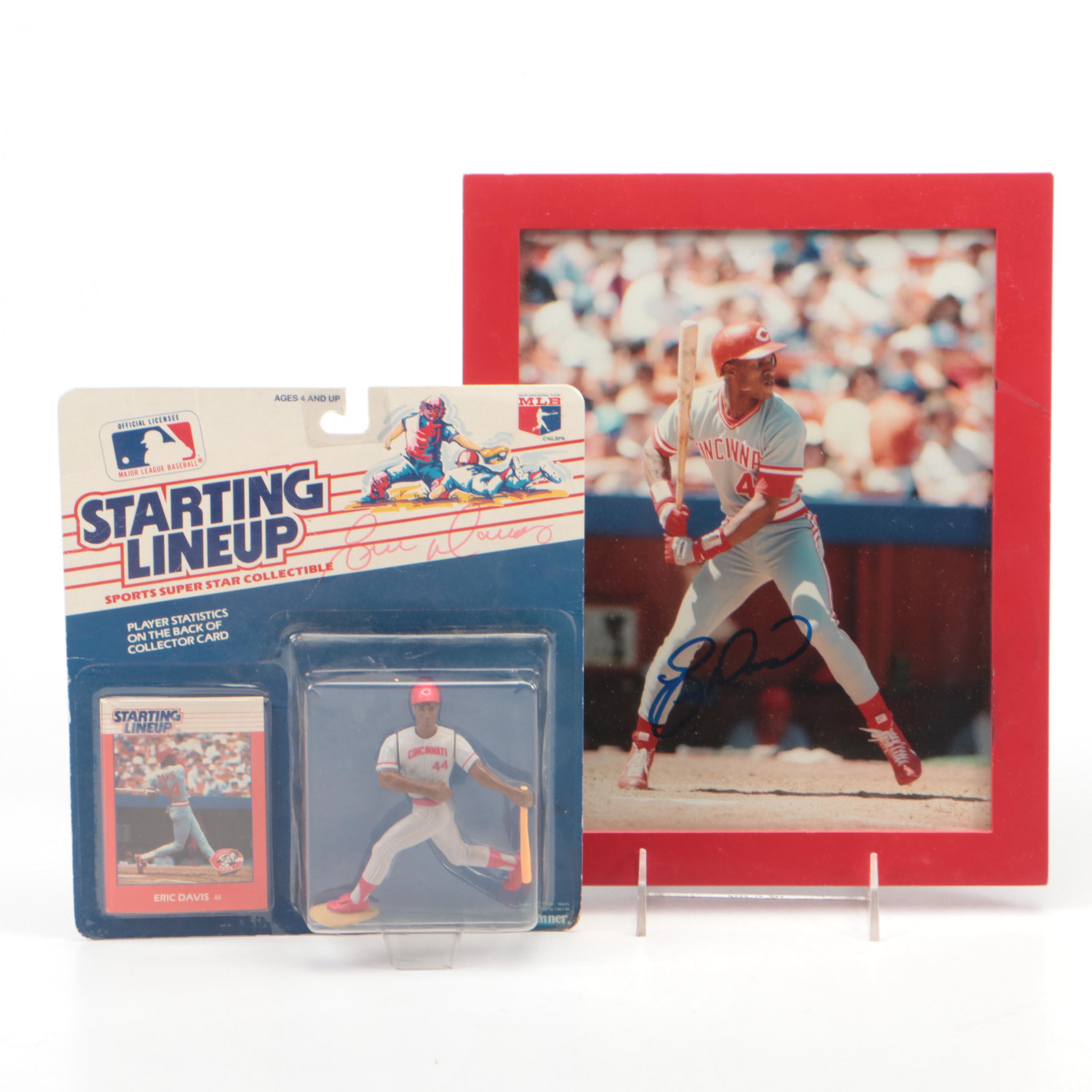 Eric Davis Signed Starting Lineup Figure and Cincinnati Reds Print