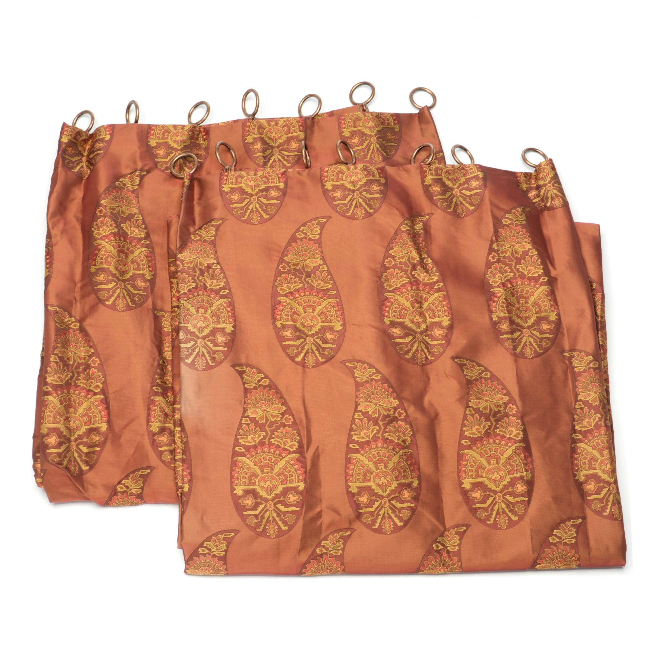 Two Calico Corners Jacquard Woven Paisley Curtain Panels
