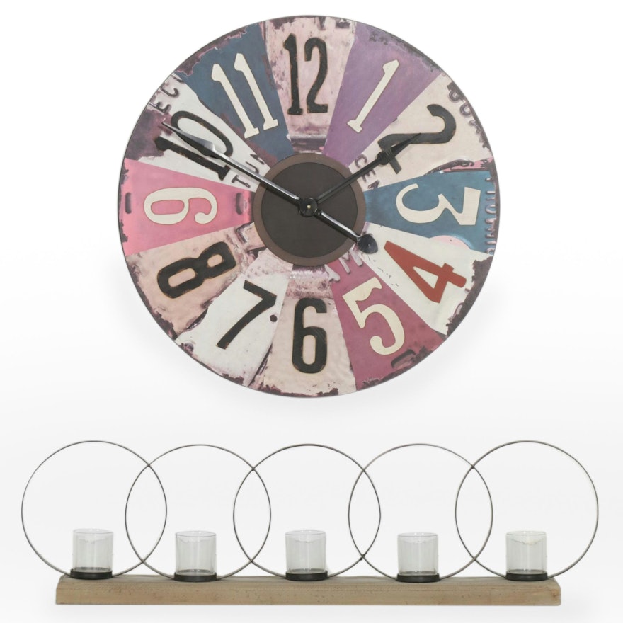 Uttermost "Vintage License Plate" Clock and Cyan Design "Ohhh" Candle Holder