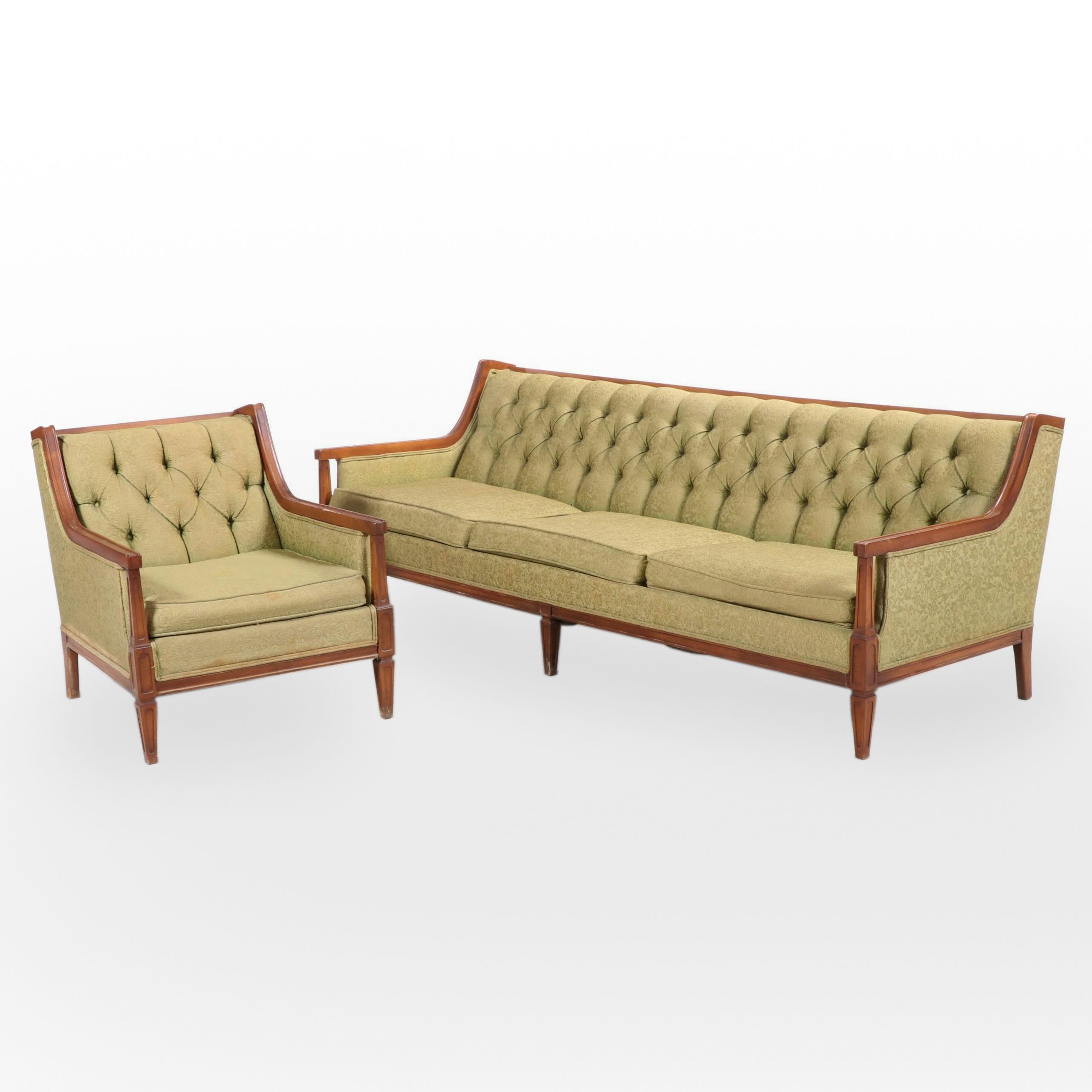 Lenoir Chair Company Upholstered Sofa and Armchair, Mid to Late 20th Century