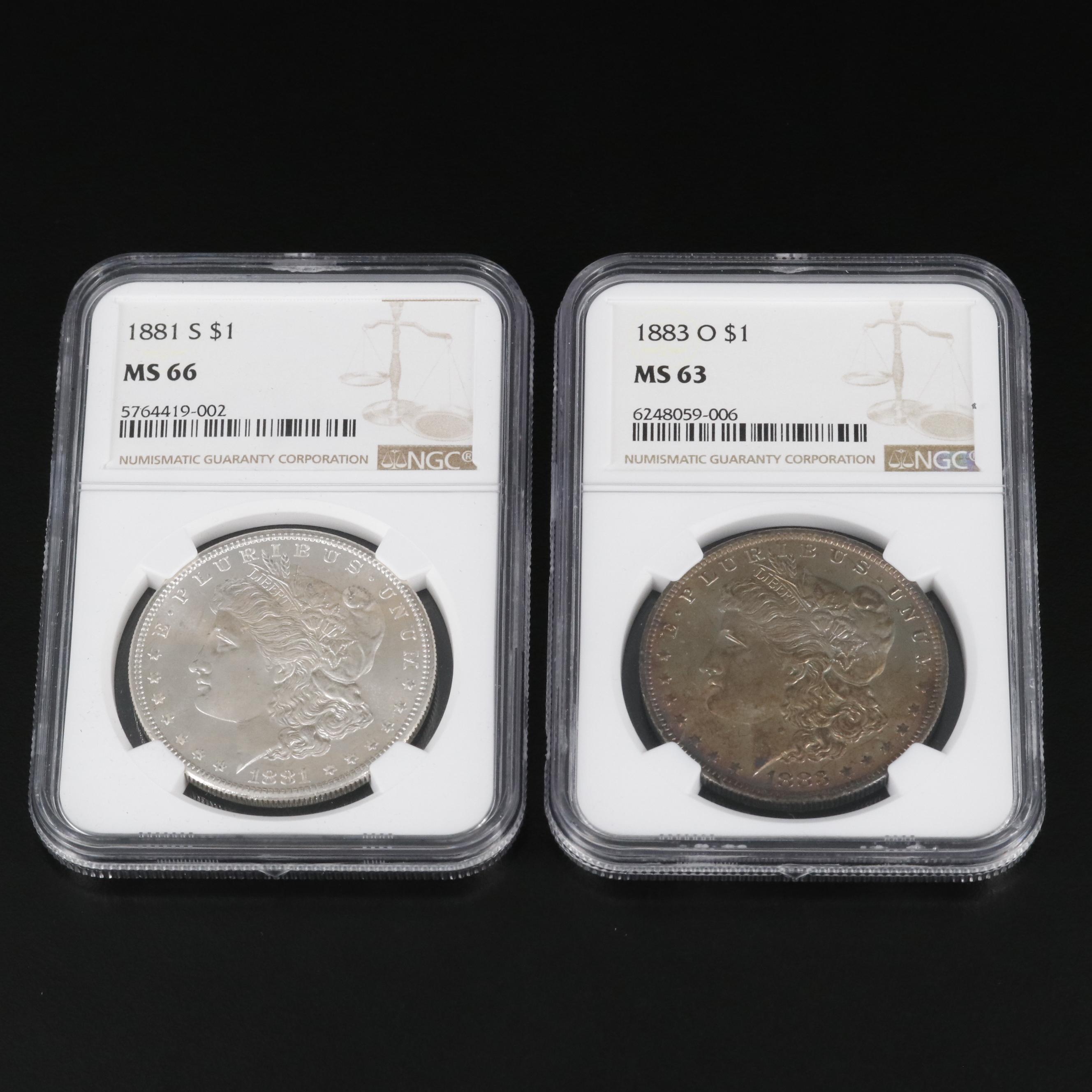 Two NGC Graded Uncirculated Morgan Silver Dollars