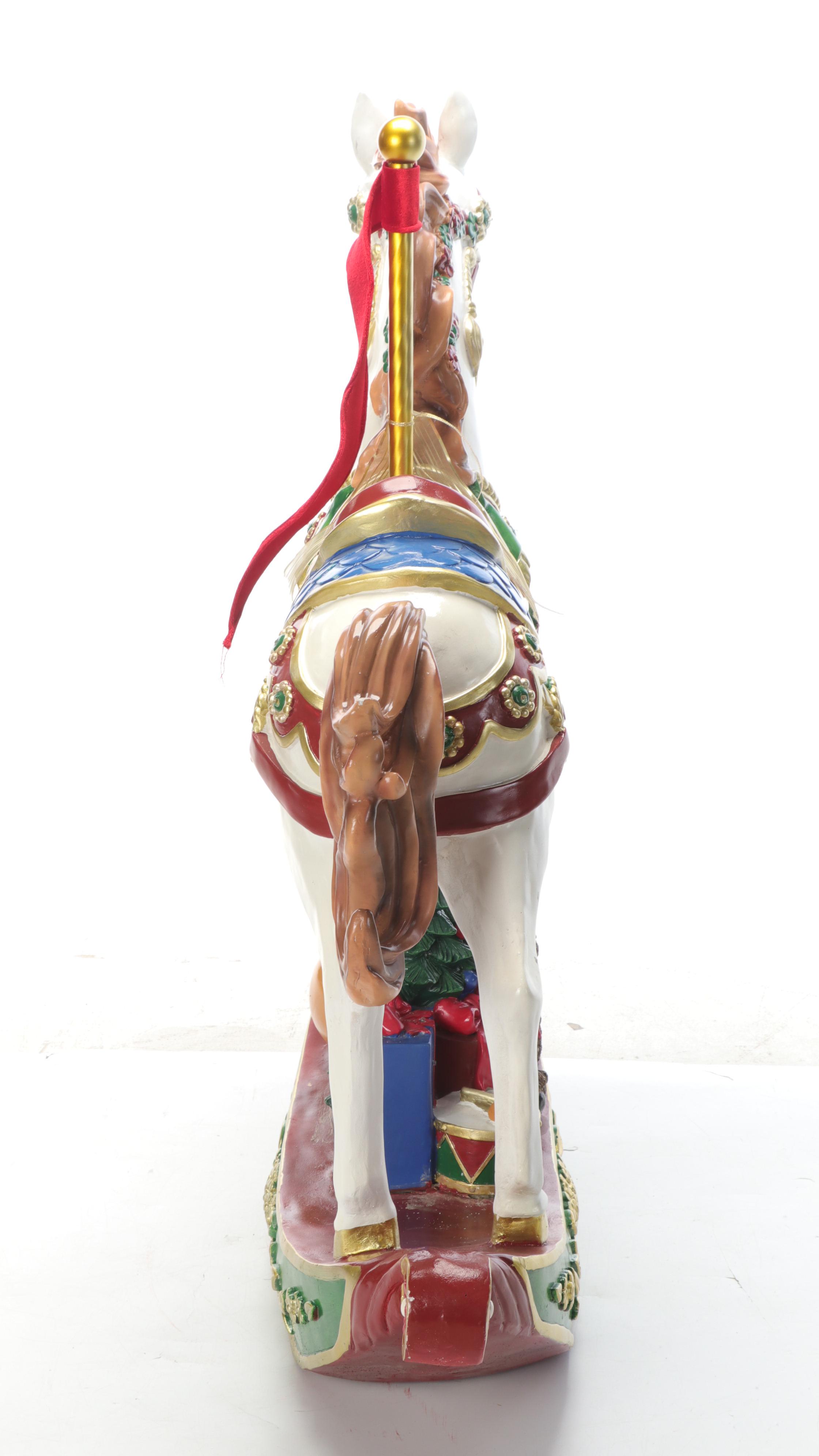 Cast Resin Christmas Carousel Horse Illuminating Outdoor Figurine