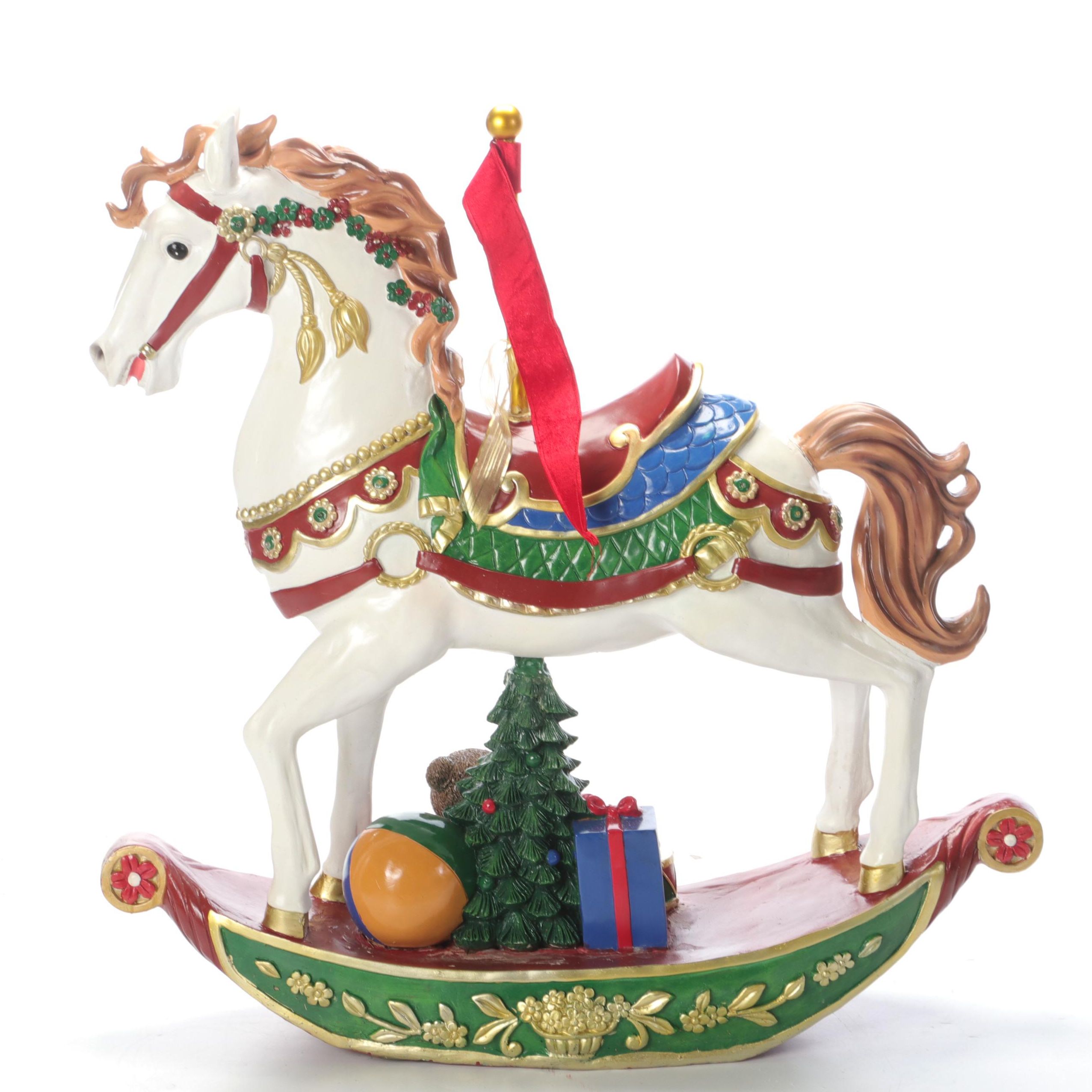 Cast Resin Christmas Carousel Horse Illuminating Outdoor Figurine