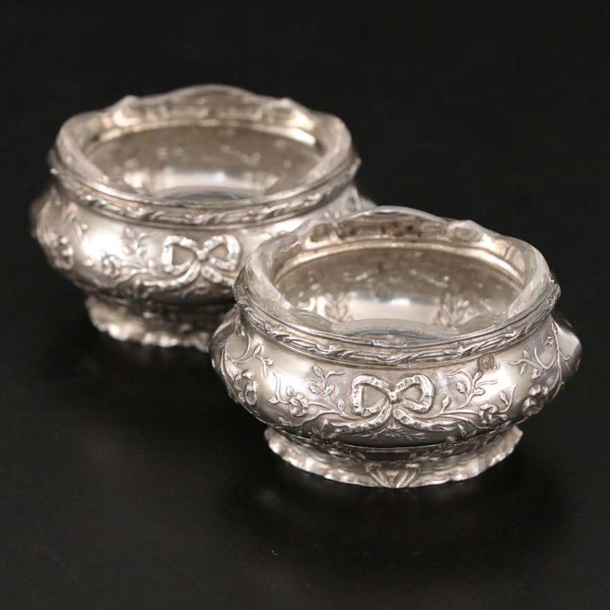 French 800 Silver and Cut Glass Salt Cellars
