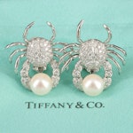 Tiffany & Co. Platinum 1.47 CTW Diamond and Pearl Crab Earrings