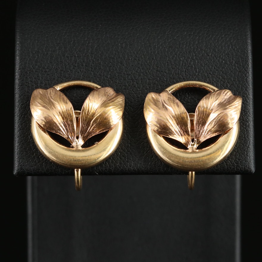 L. Fritzsche & Co. Retro 14K Circle Leaf Earrings