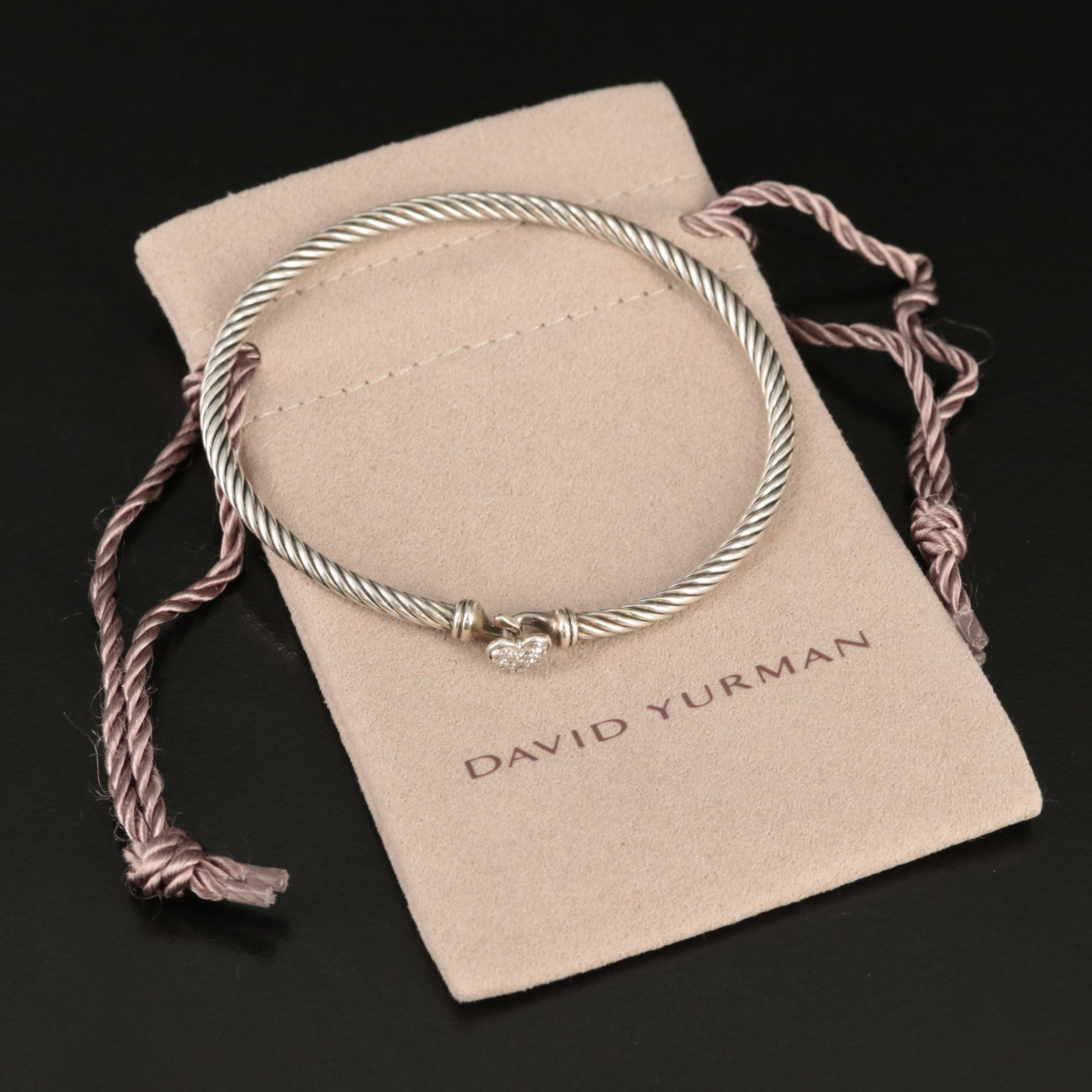 David Yurman Sterling Classic Cable Heart Diamond Station Bracelet