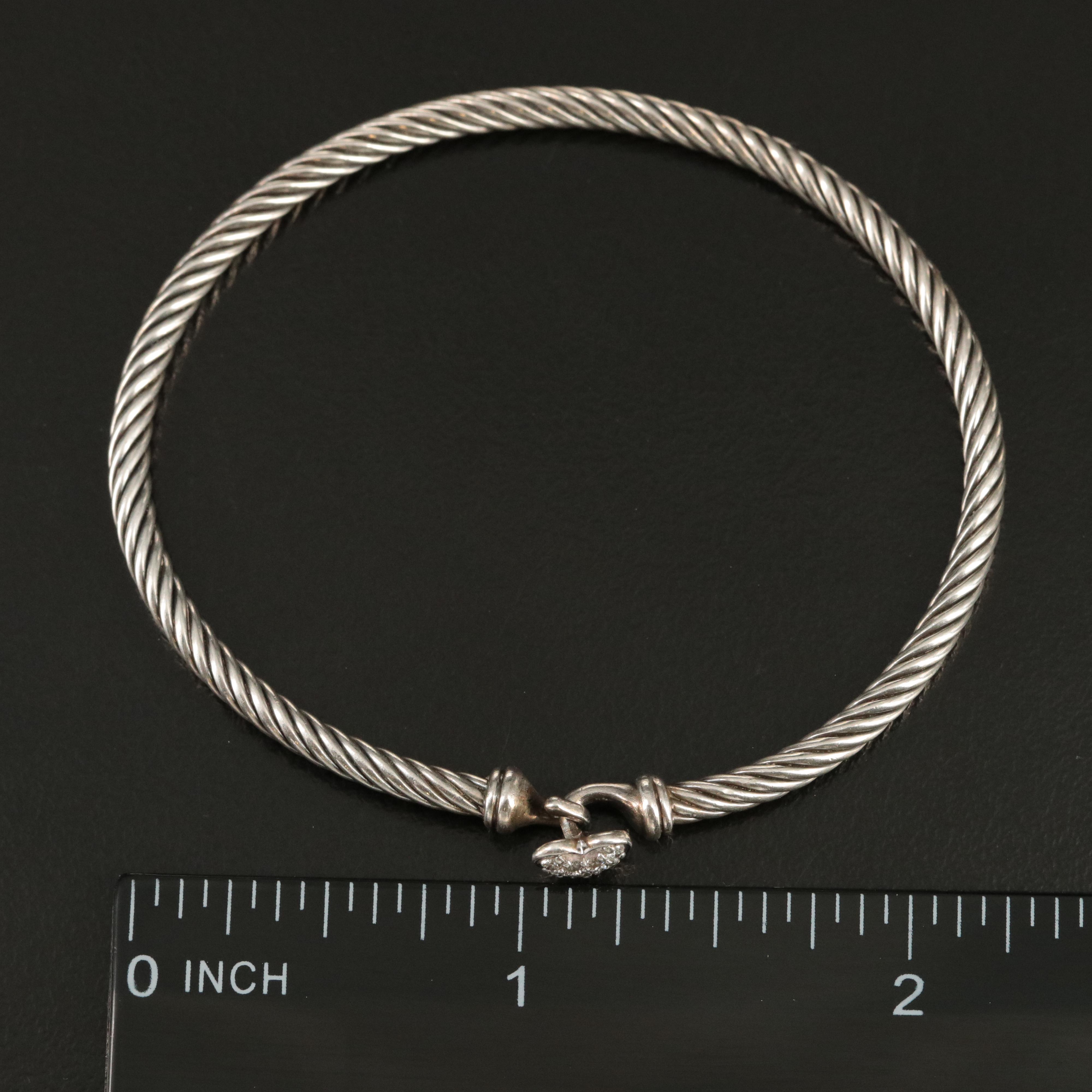 David Yurman Sterling Classic Cable Heart Diamond Station Bracelet