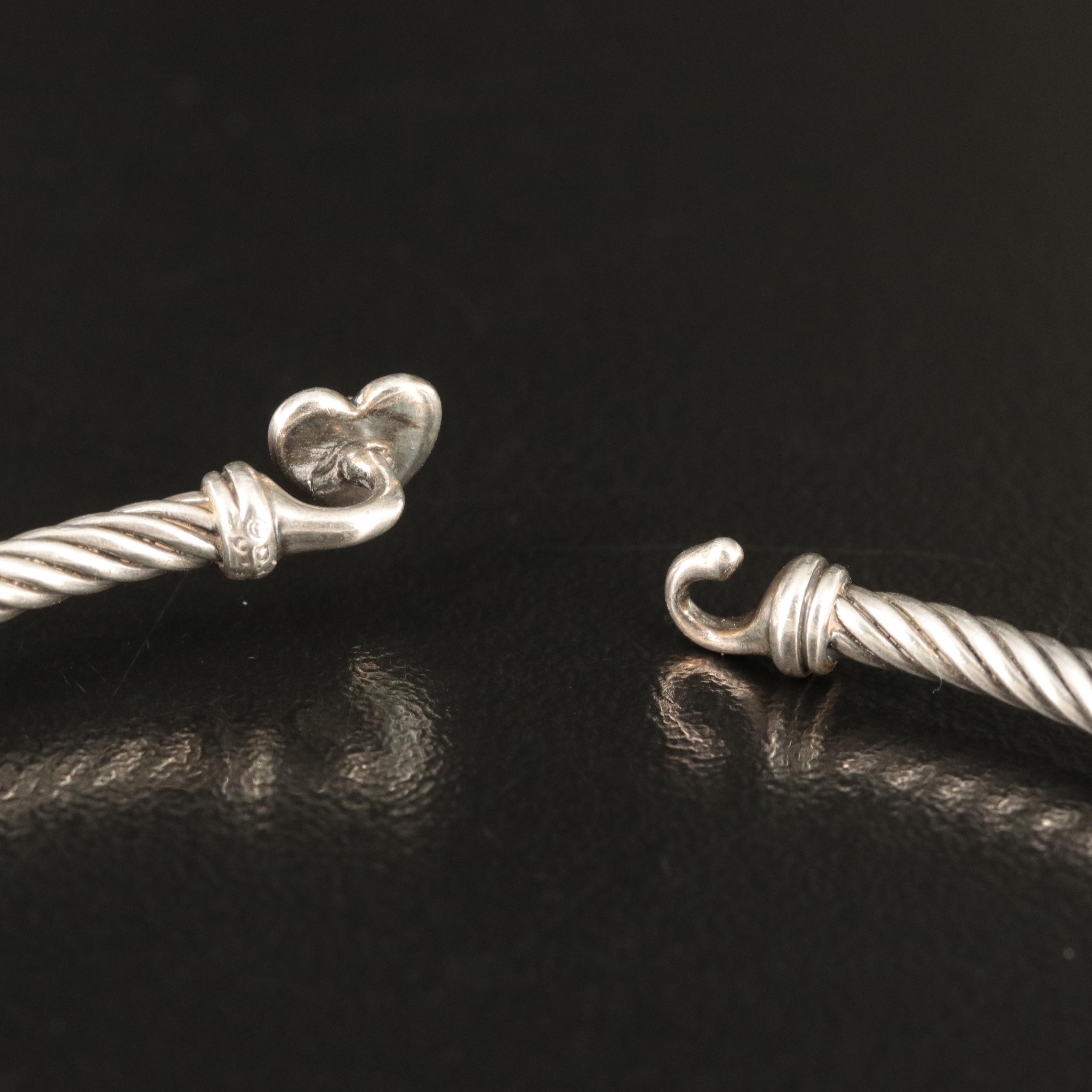 David Yurman Sterling Classic Cable Heart Diamond Station Bracelet