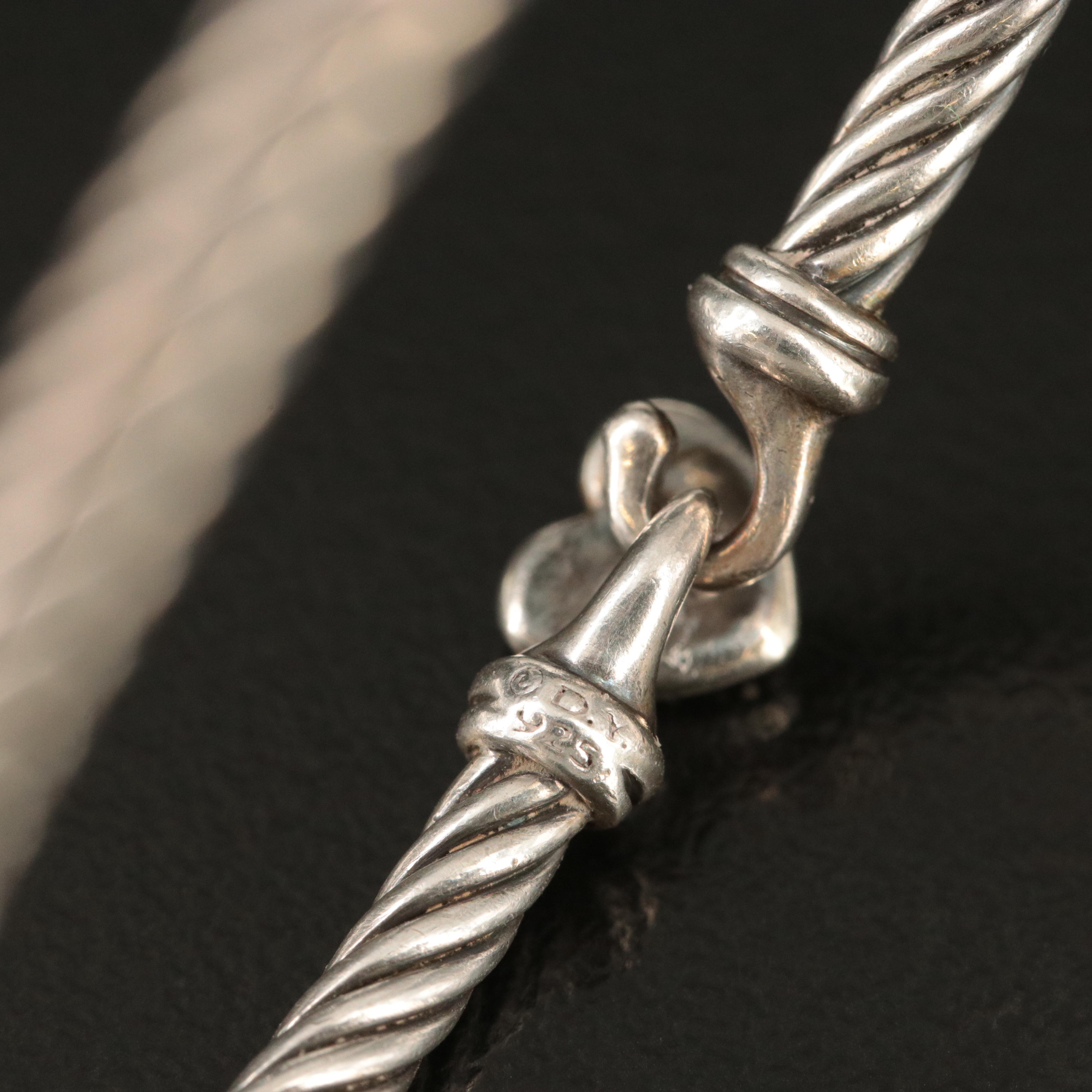 David Yurman Sterling Classic Cable Heart Diamond Station Bracelet