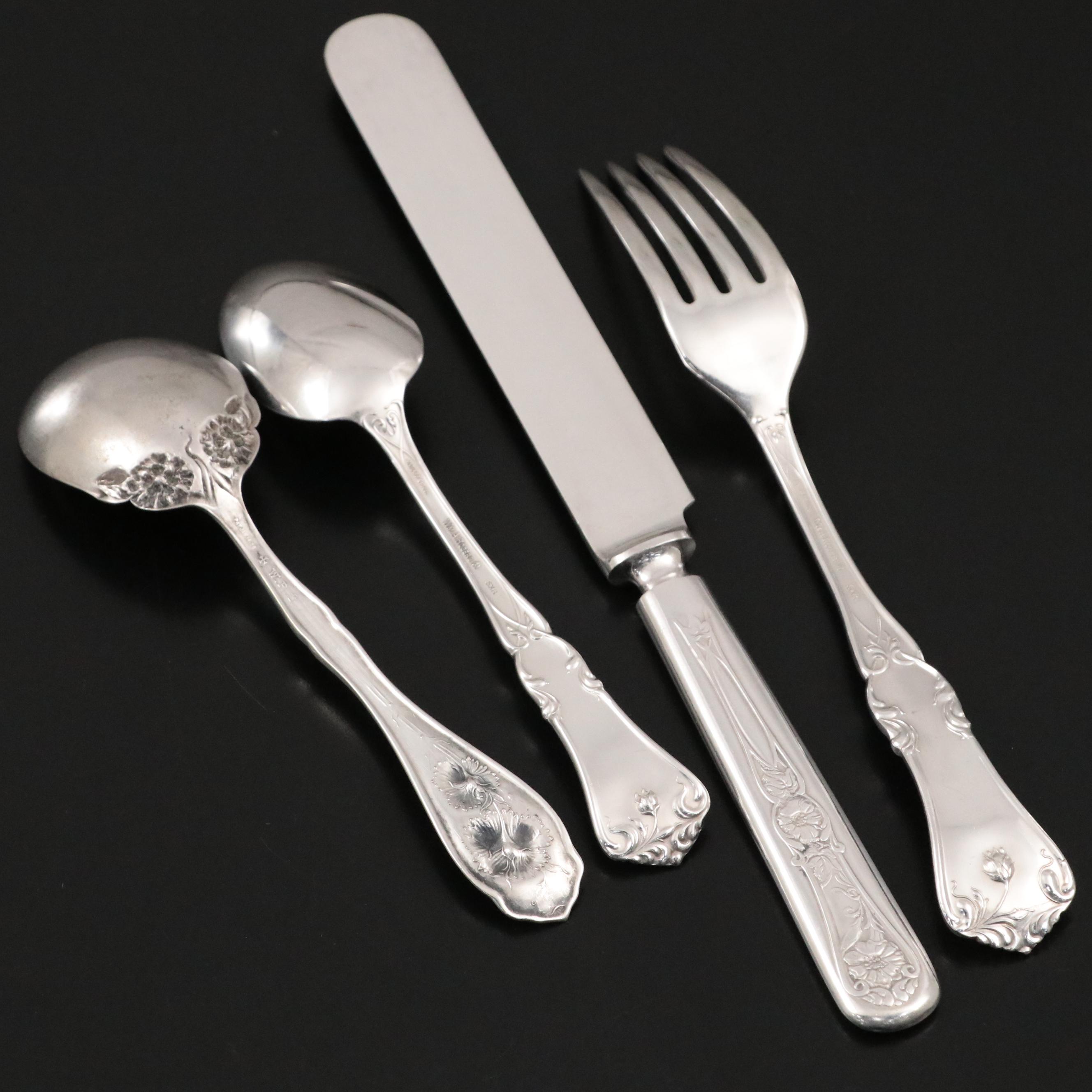 Wm. A Rogers "Carnation" Silver Plate Sugar Spoon & Other Silver Plate Flatware